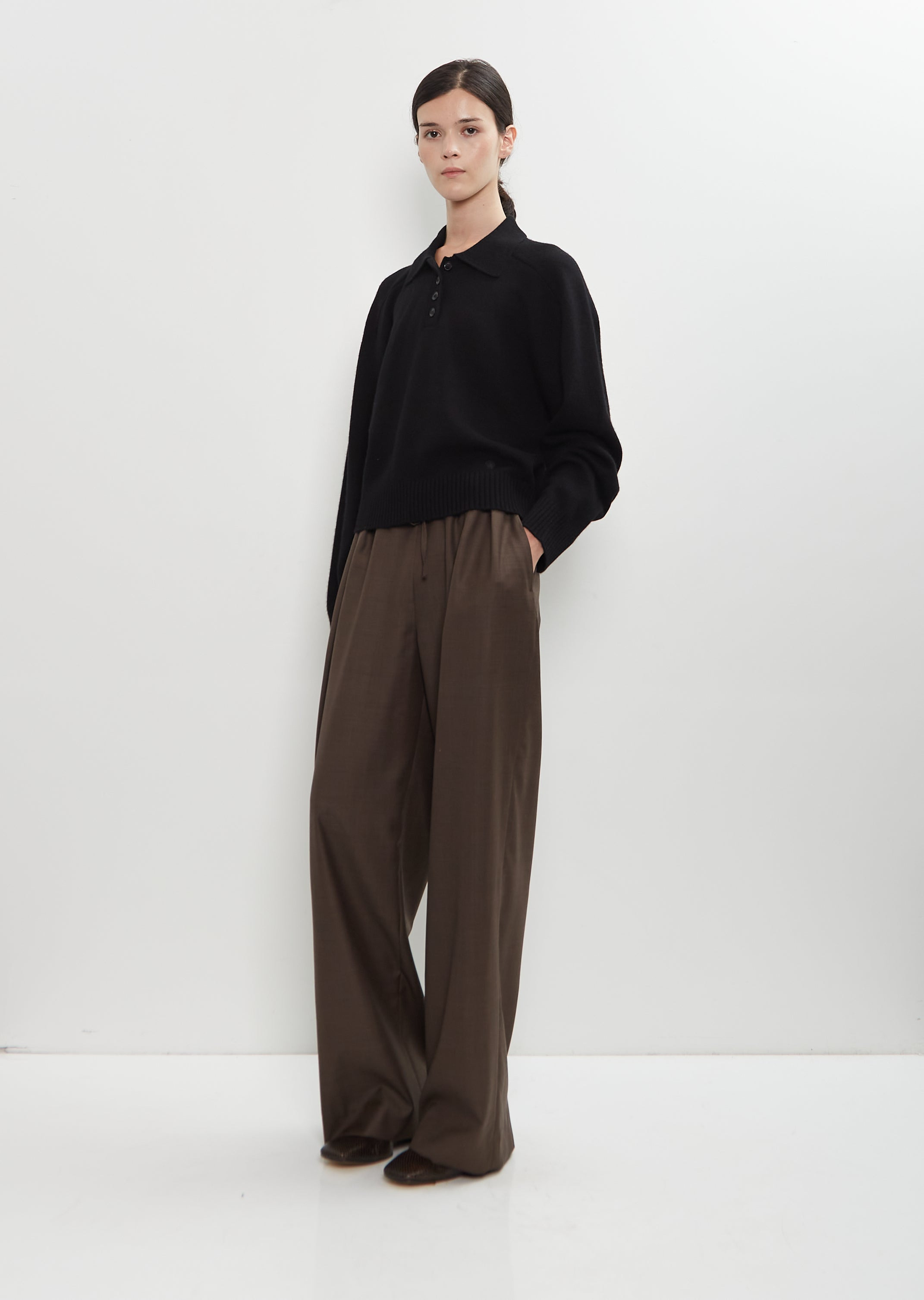 Homere Cashmere Polo Collar Sweater — Black - 4