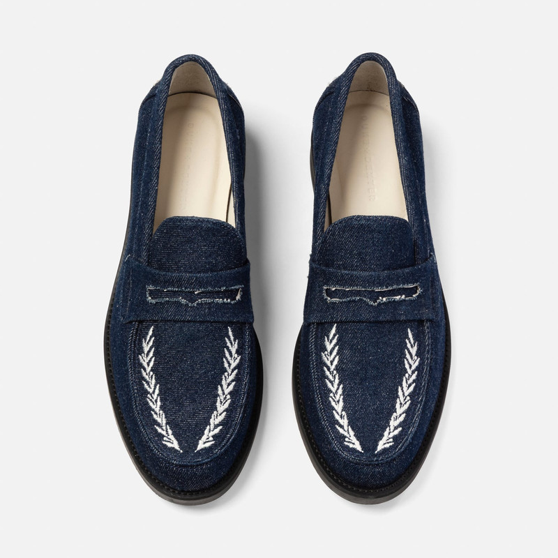 DUKE + DEXTER Wilde Indigo Denim Wreath Embroidered Penny Loafer - Men's outlook