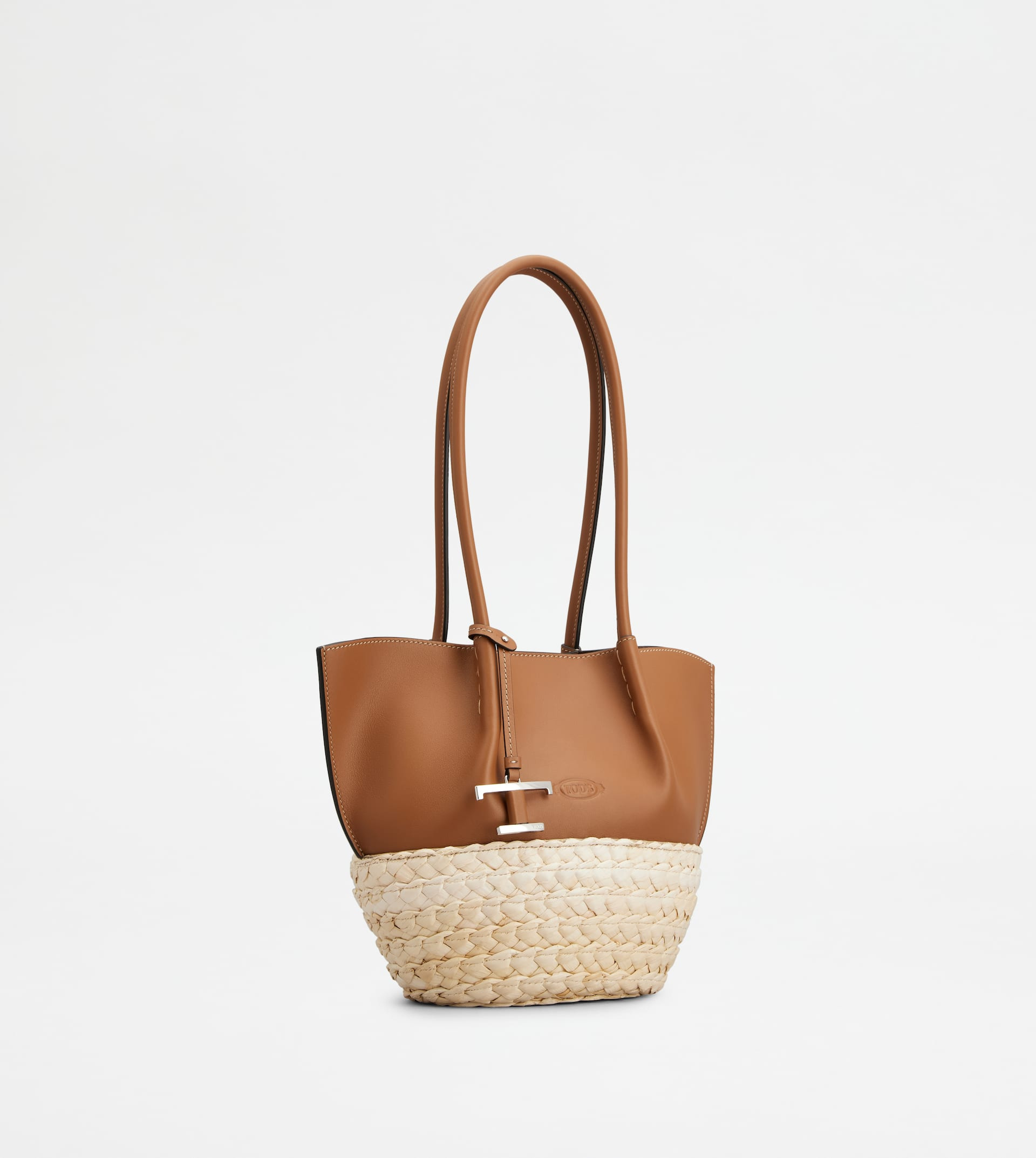 SHOPPING BAG IN STRAW AND LEATHER SMALL - BROWN, NATURAL - 2
