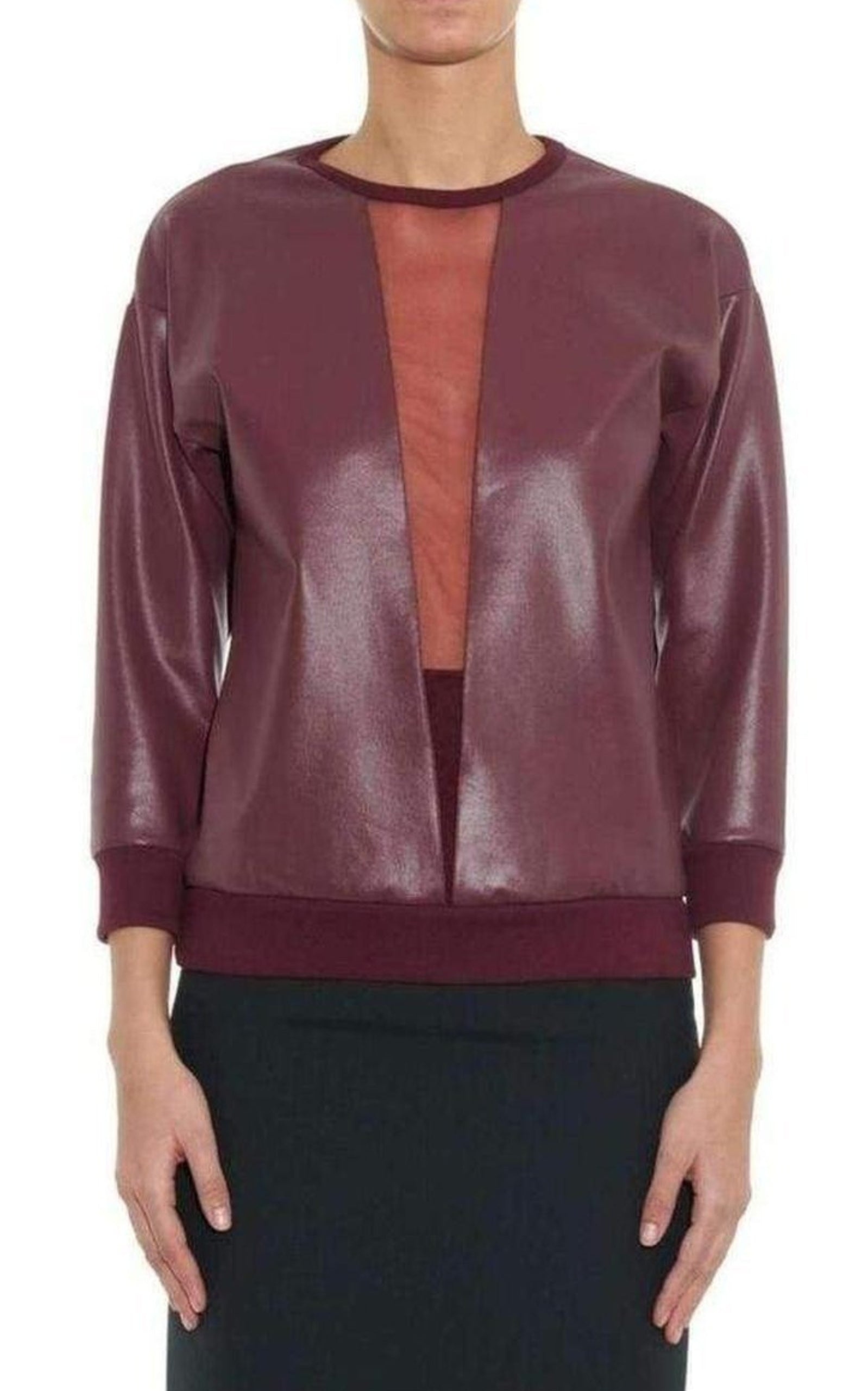 V-neck Mesh Insert Coated Sweatshirt - 2