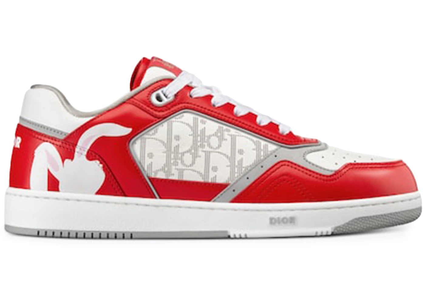 Dior B27 Low ERL Red and White Smooth Calfskin and White Dior Oblique Galaxy Leather with Rabbit Mot - 1