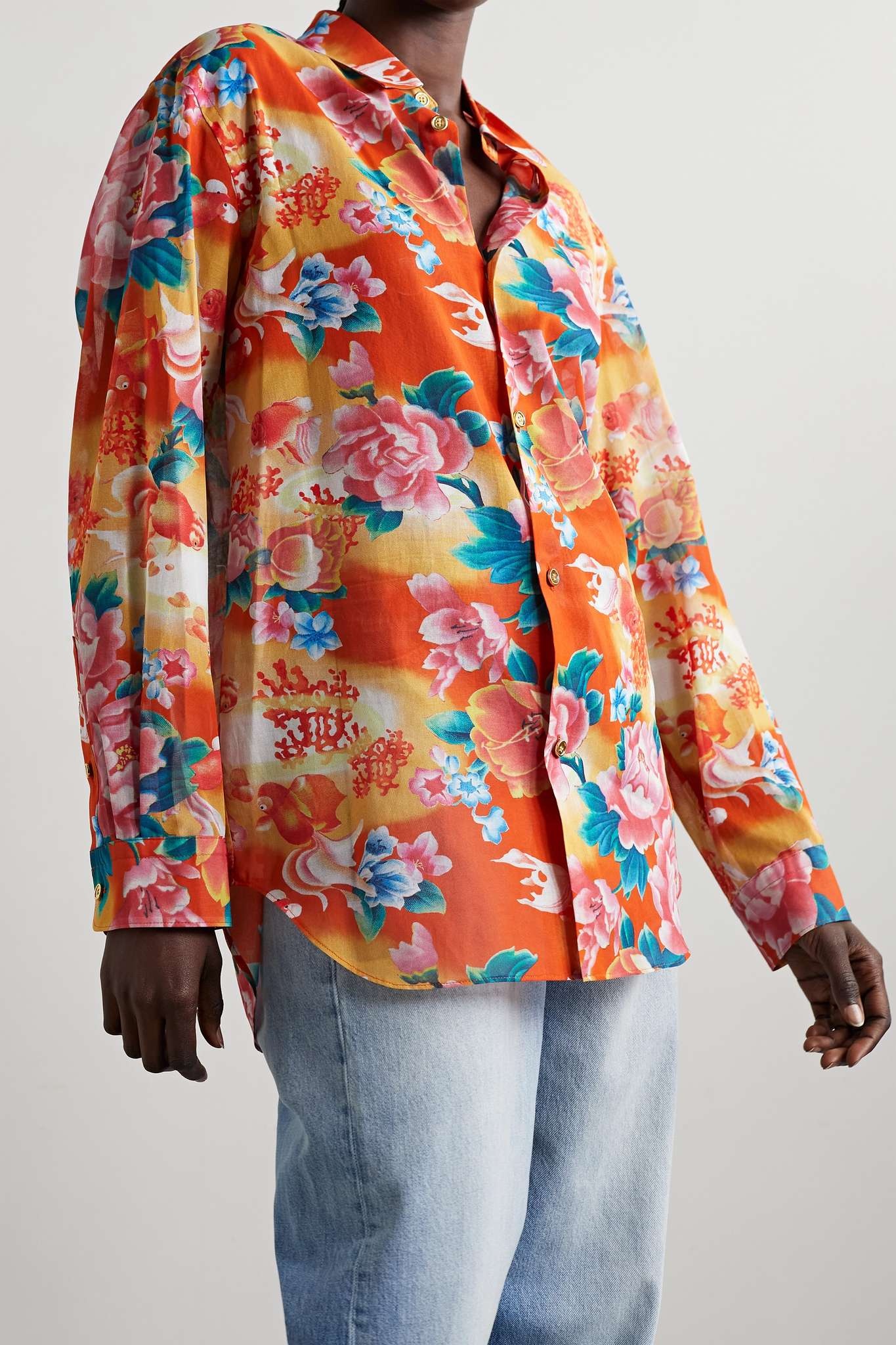 Floral-print cotton-voile shirt - 3