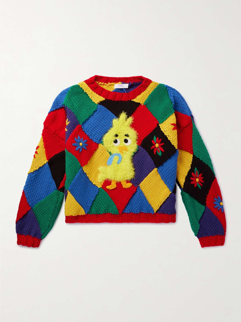 Appliquéd Embroidered Patchwork Virgin Wool-Blend Sweater 1