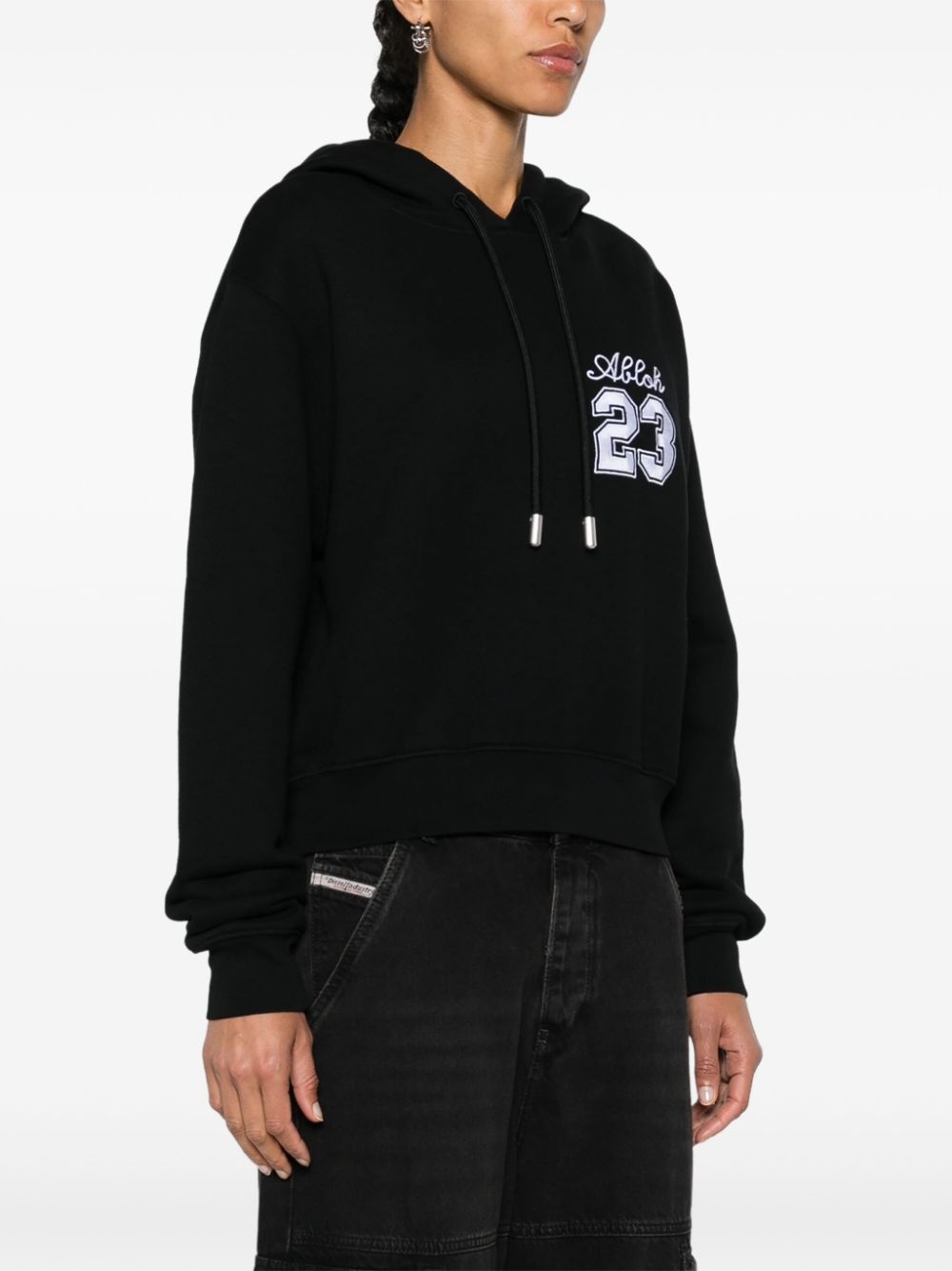 number-embroidered cropped hoodie - 3