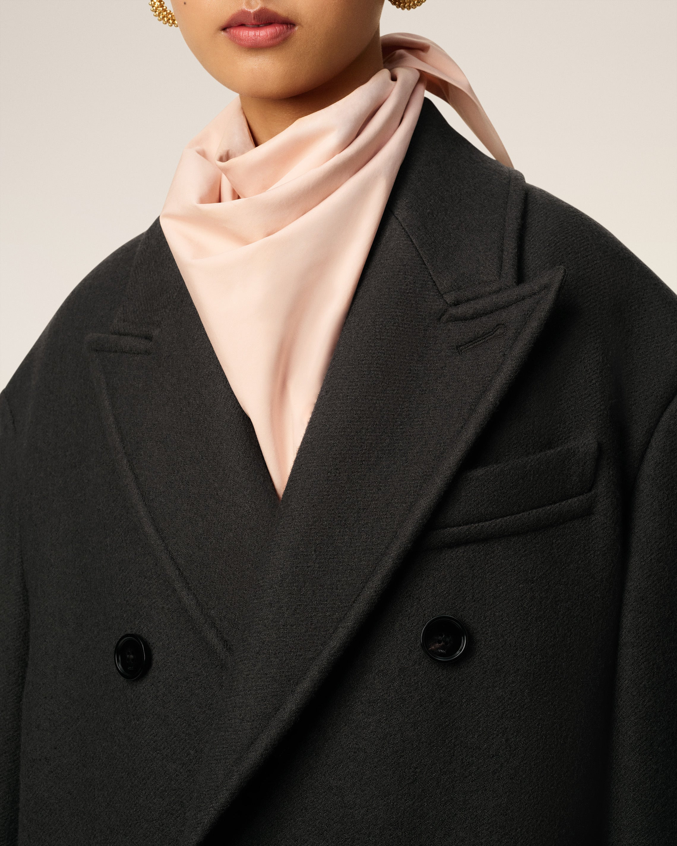 BLACK WOOL DOUBLE BREASTED LONG COAT - 4