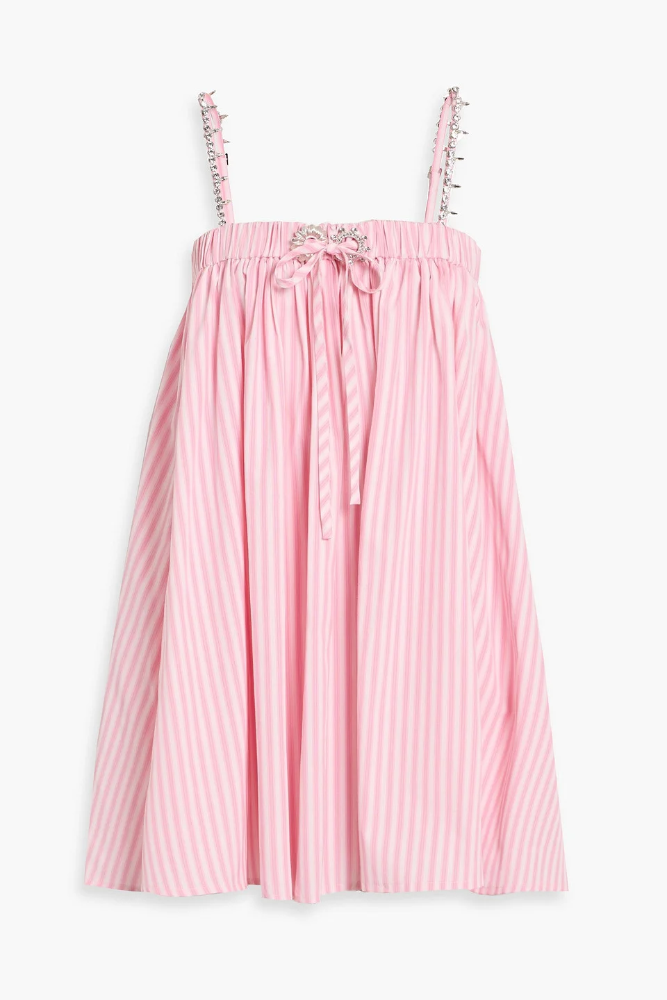 Crystal-embellished striped cotton-blend mini dress - 1