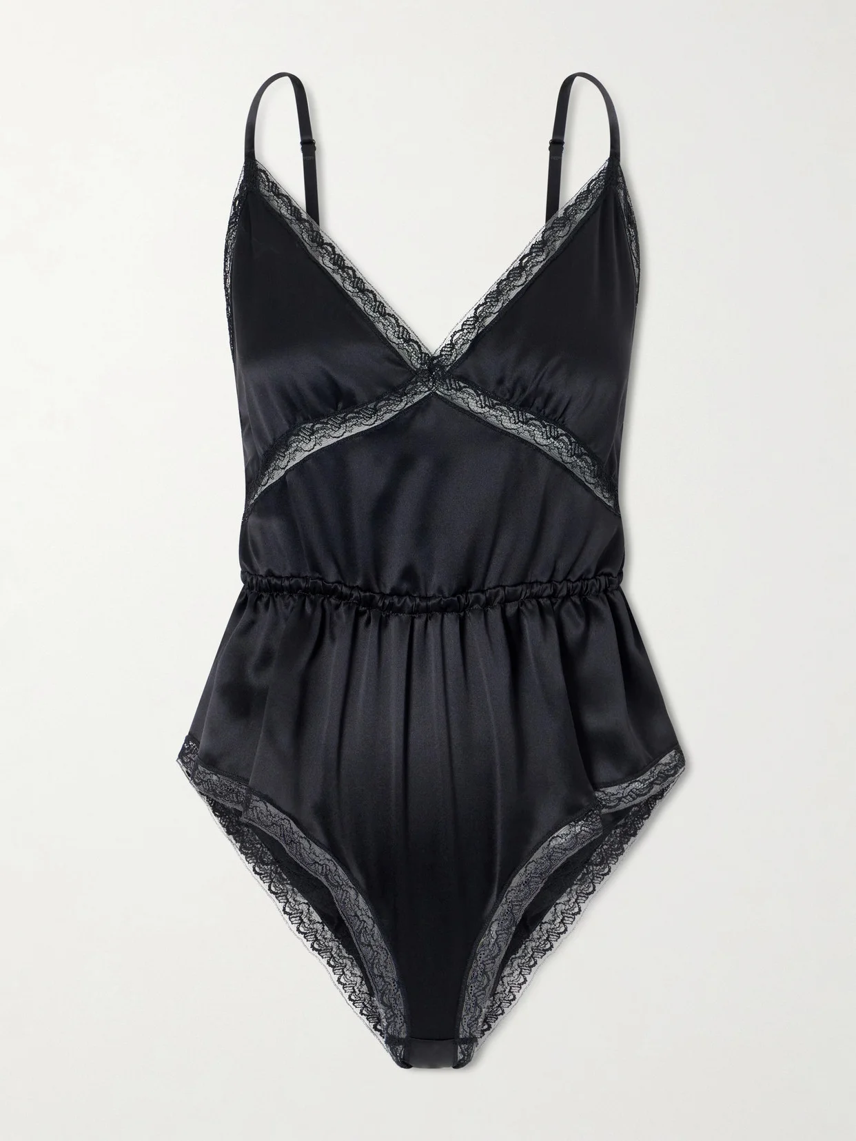 Lace-trimmed Silk-blend Satin Bodysuit - 1