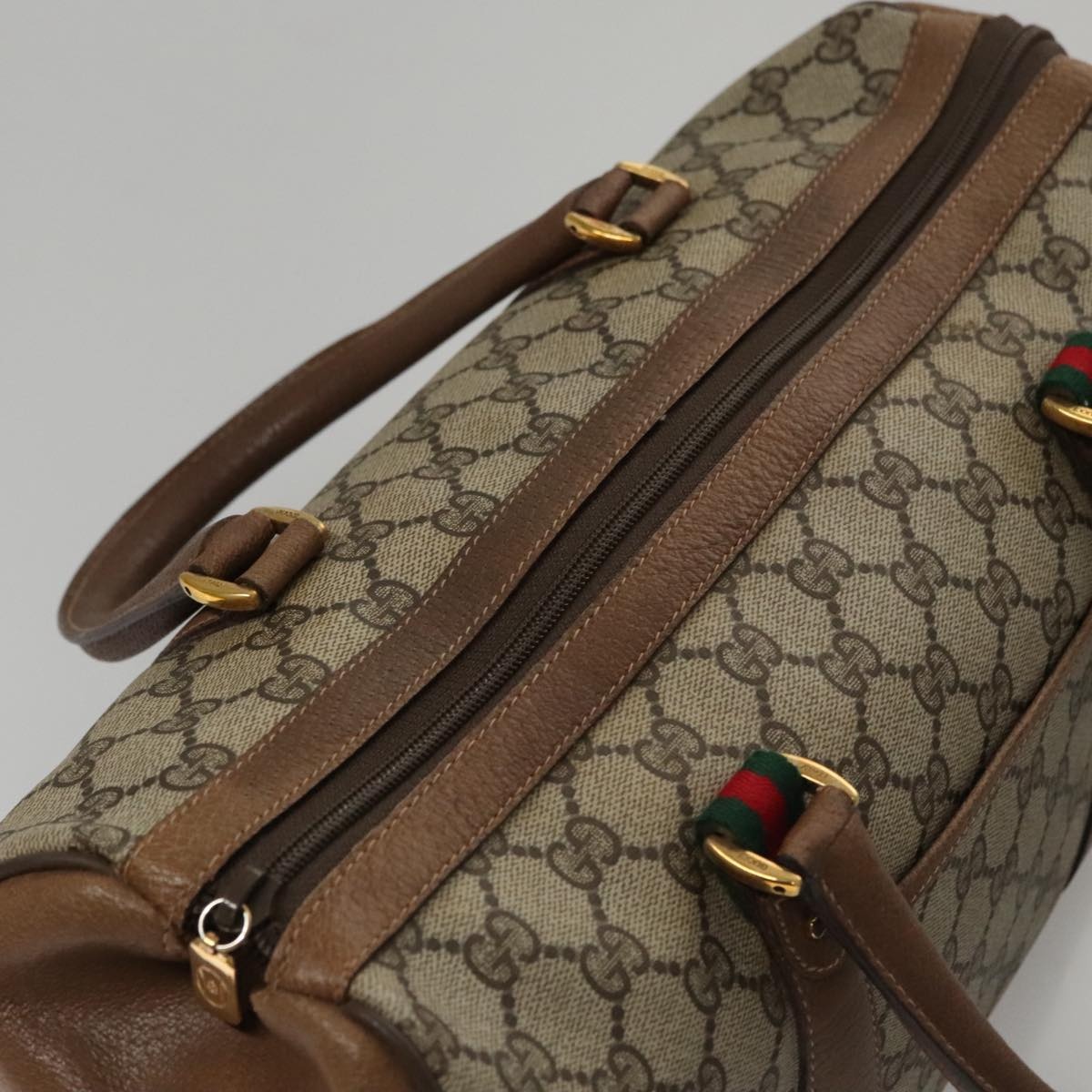 GUCCI GG Supreme Web Sherry Line Hand Bag Pvc Beige Green Red - 6