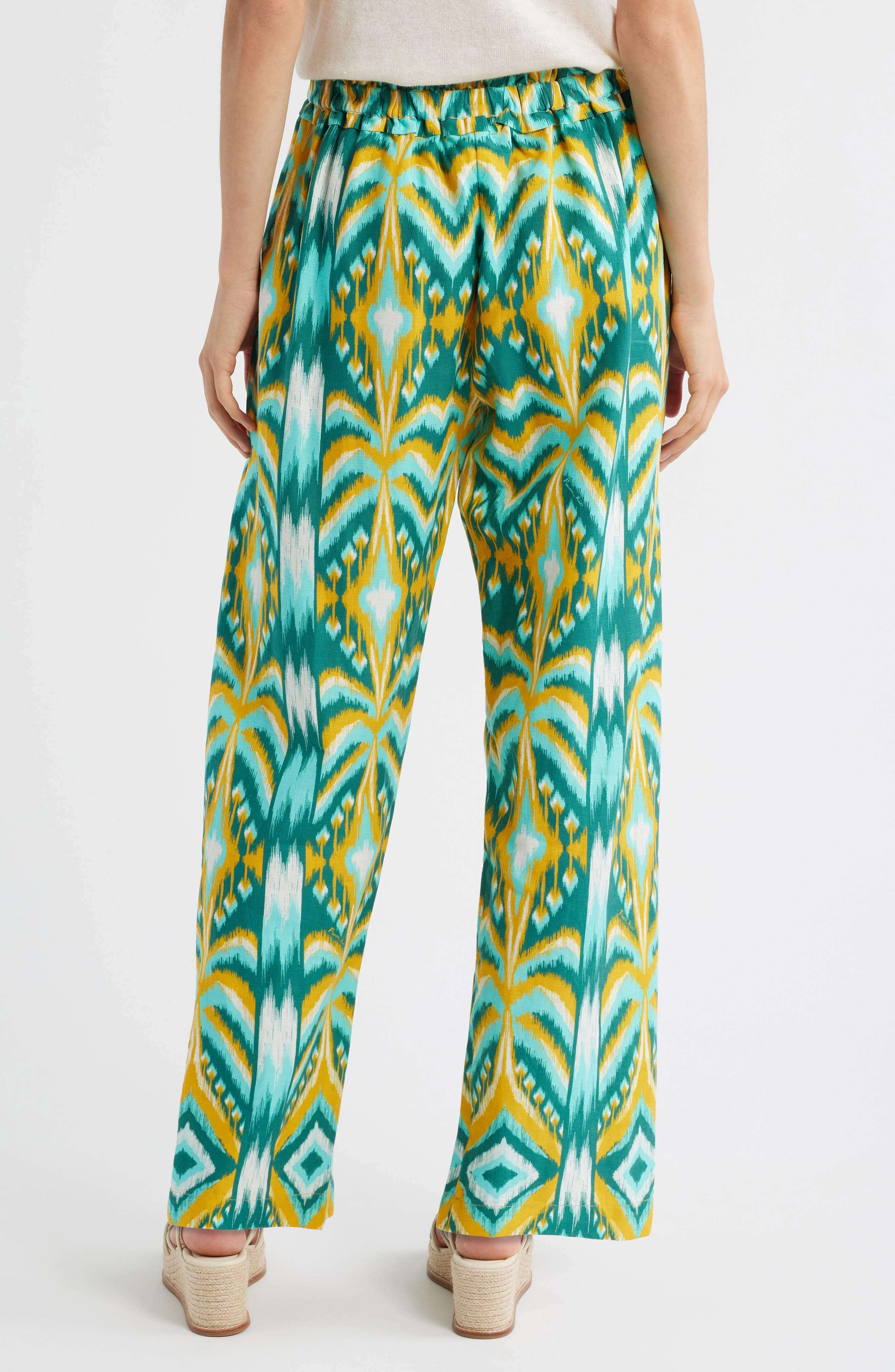 FARM Rio Tropical Tapestry Wide Leg Linen Blend Pants in Off-White at Nordstrom - 2