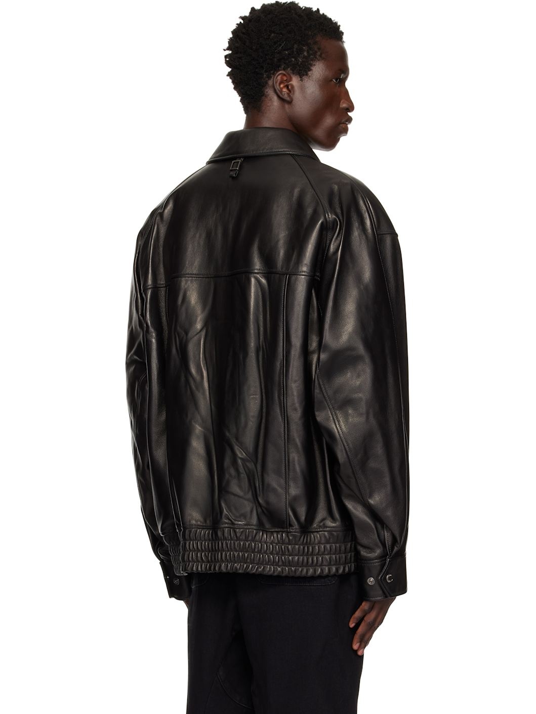 Black Banding Leather Jacket - 3