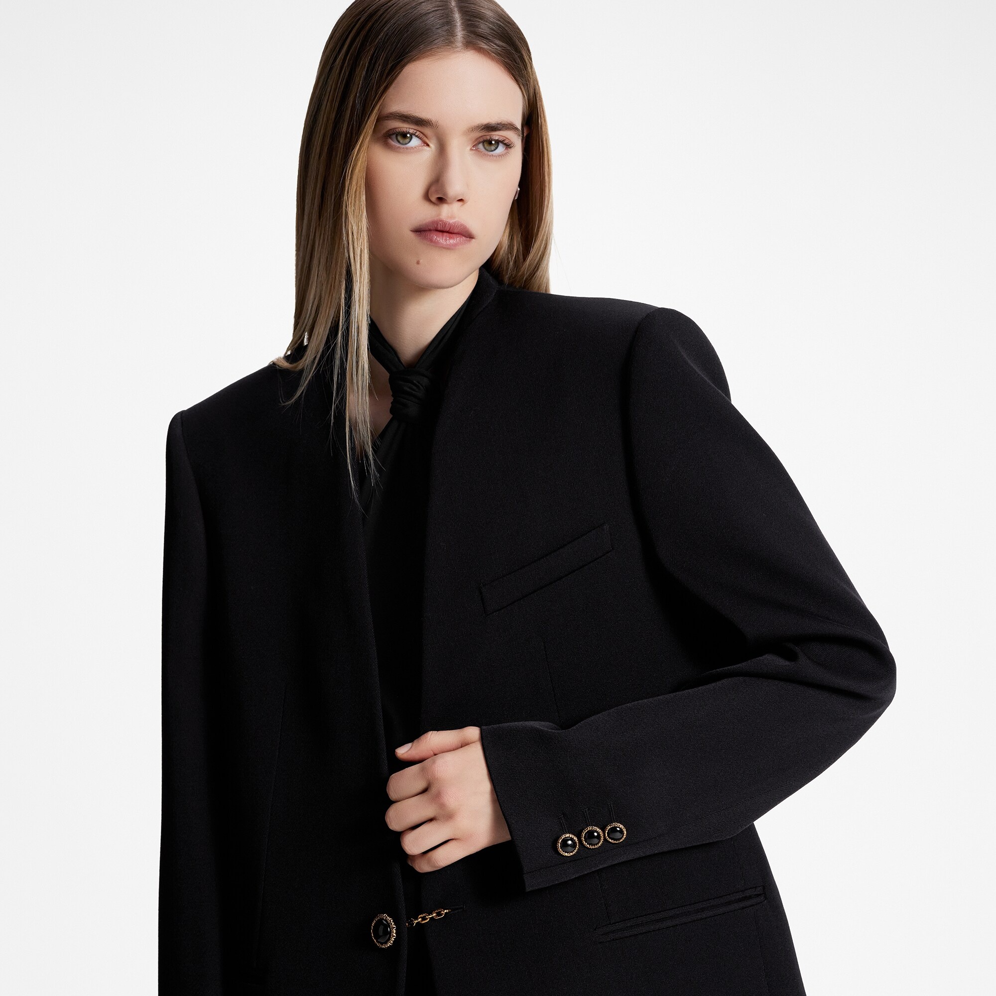 Collarless Wool Twill Blazer - 4