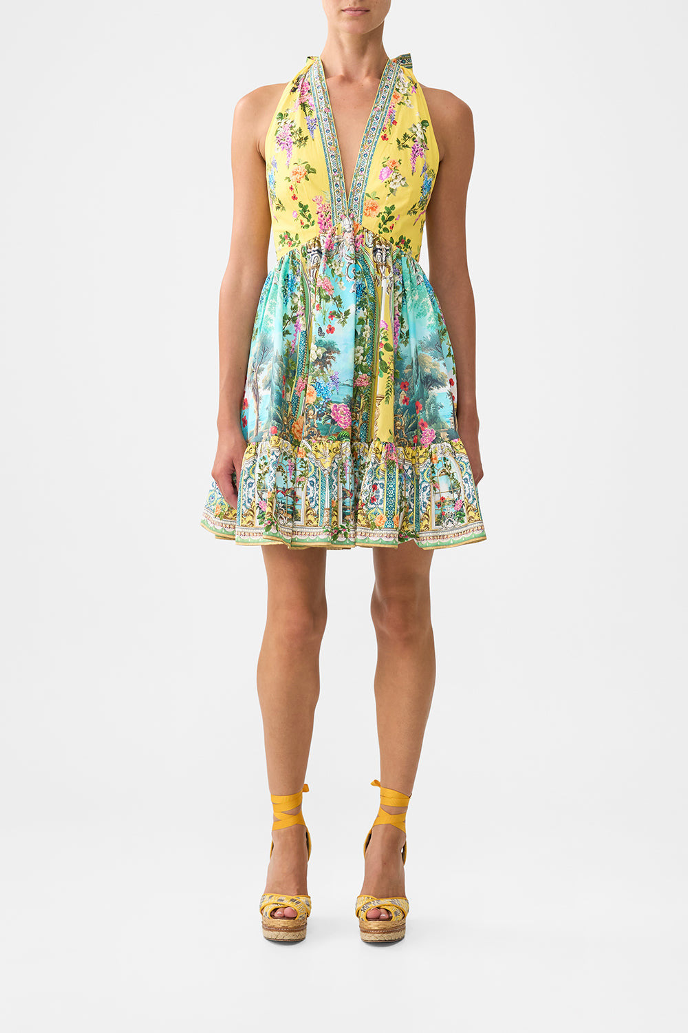 RUFFLE HEM HALTER SHORT DRESS - 2
