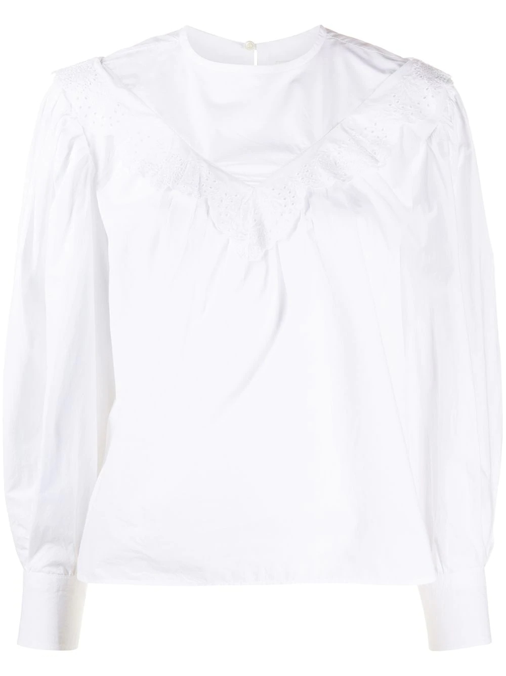 ruffle-trim crew neck blouse  - 1