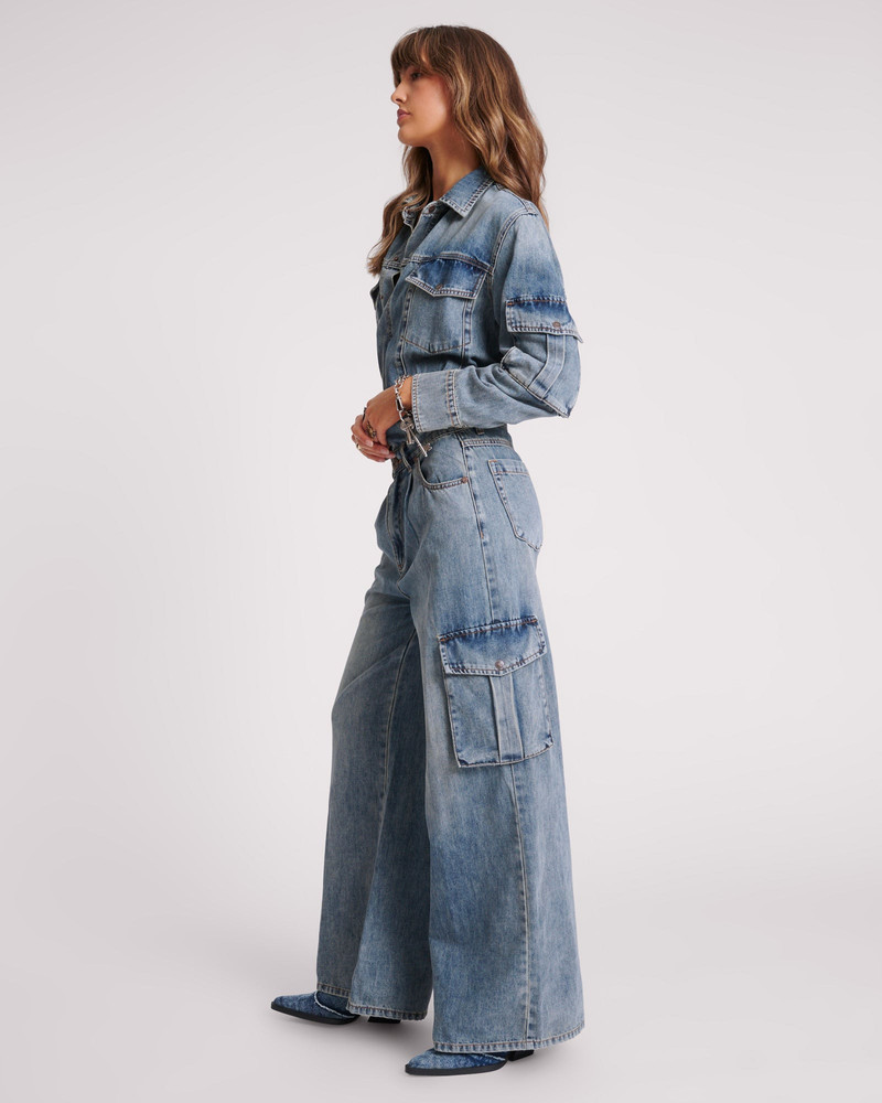 Cargo Trucker Denim Overalls - Blue Blossom 3