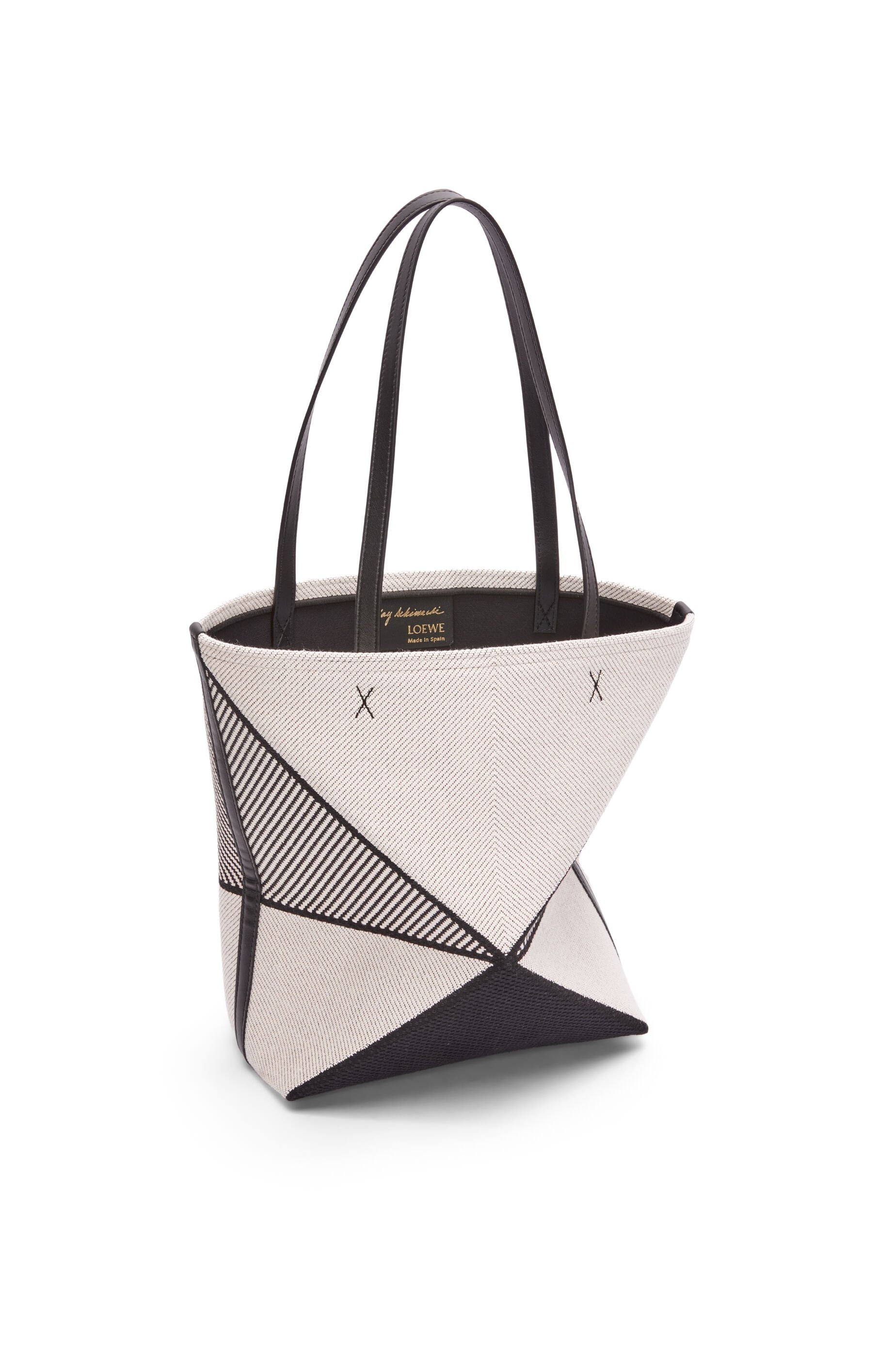 Medium Puzzle Fold tote in canvas jacquard and calfskin - 2