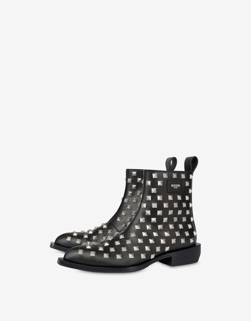 MOSCHINO PLATE STUDDED CAMPEROS ANKLE BOOTS 1