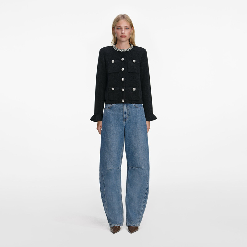 Black Crystal Button Cardigan 1