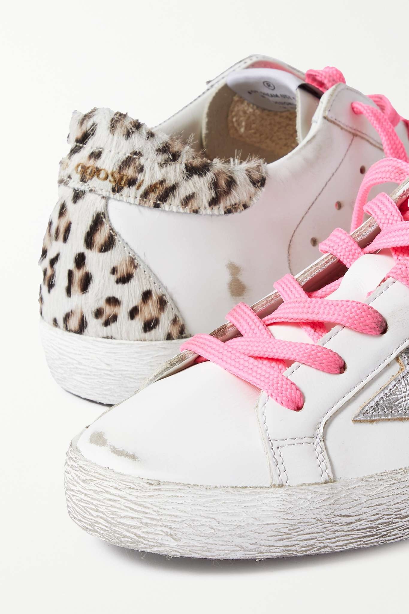 Superstar distressed glittered leopard-print leather sneakers - 4