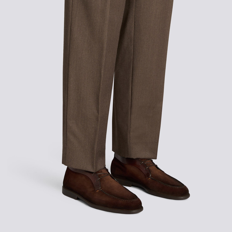 Santoni Men's dark brown suede and leather desert boot outlook