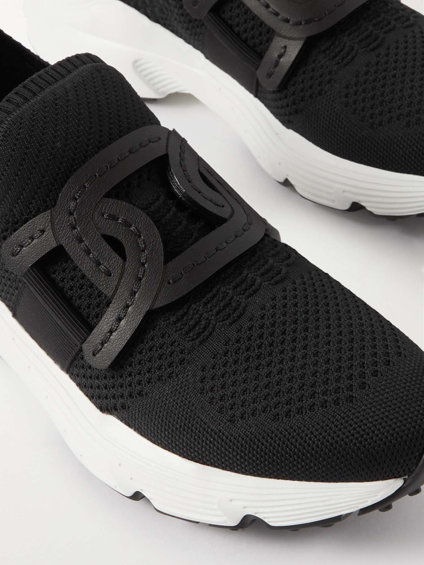 Leather-trimmed stretch-knit slip-on sneakers - 4