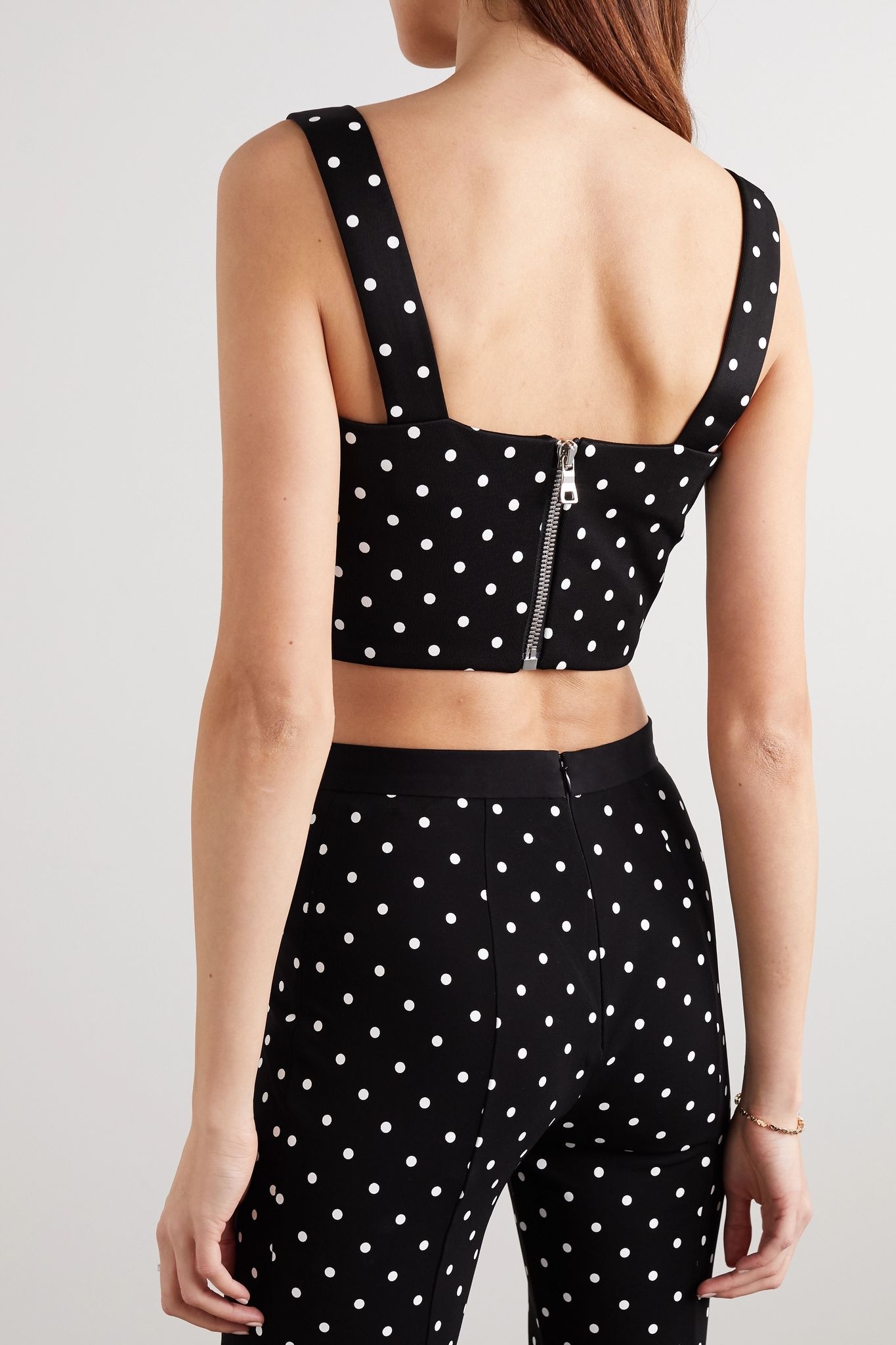 Cropped polka-dot stretch-knit top - 4