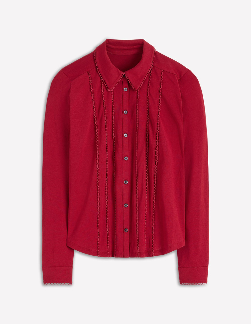Picot Trim Jersey Shirt-Crimson Red 1