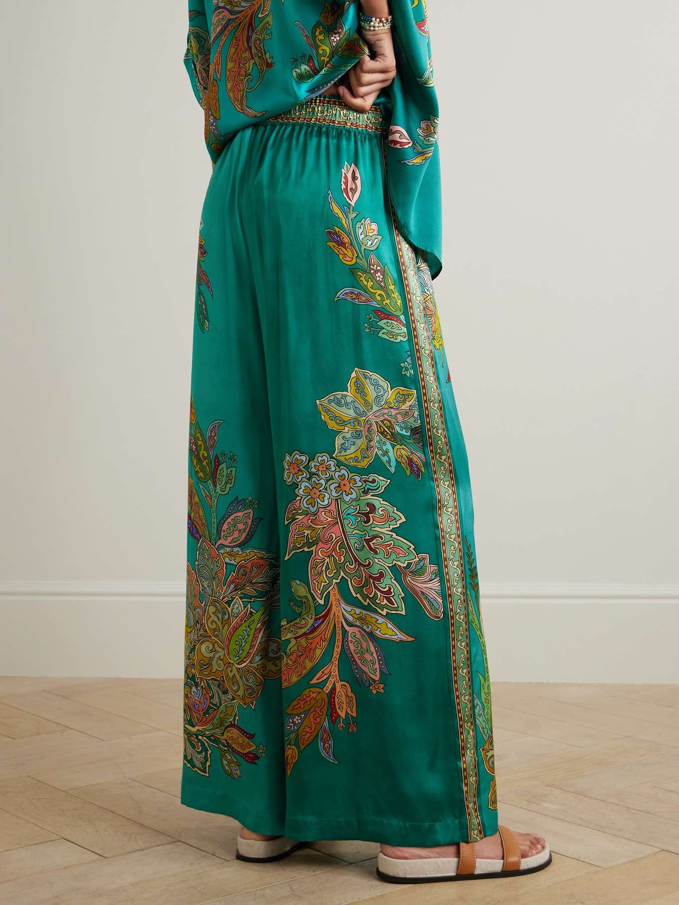 Franca printed silk-satin wide-leg pants - 3