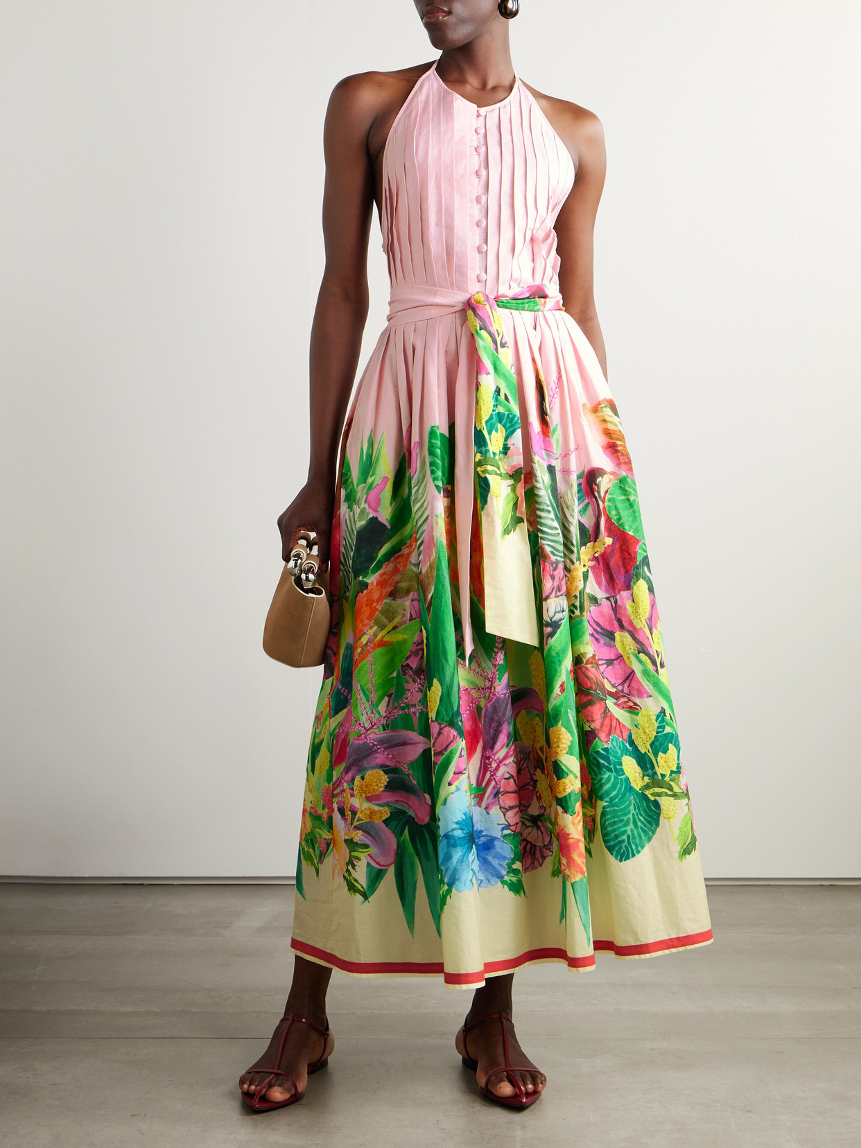 Patmos Belted Floral-print Cotton-poplin Halterneck Maxi Dress - 4