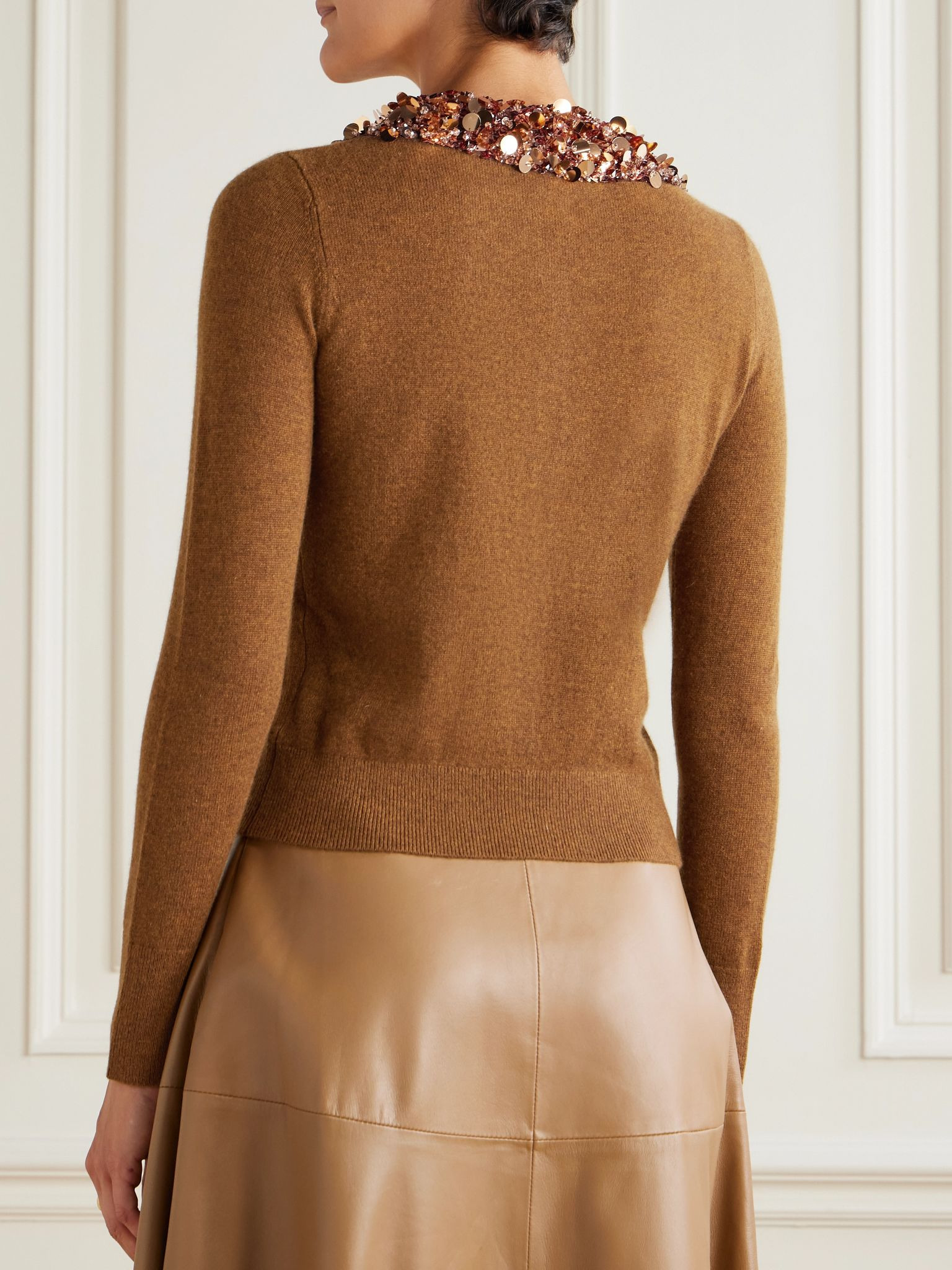 Margaux sequin-embellished cashmere cardigan Bronze - 4