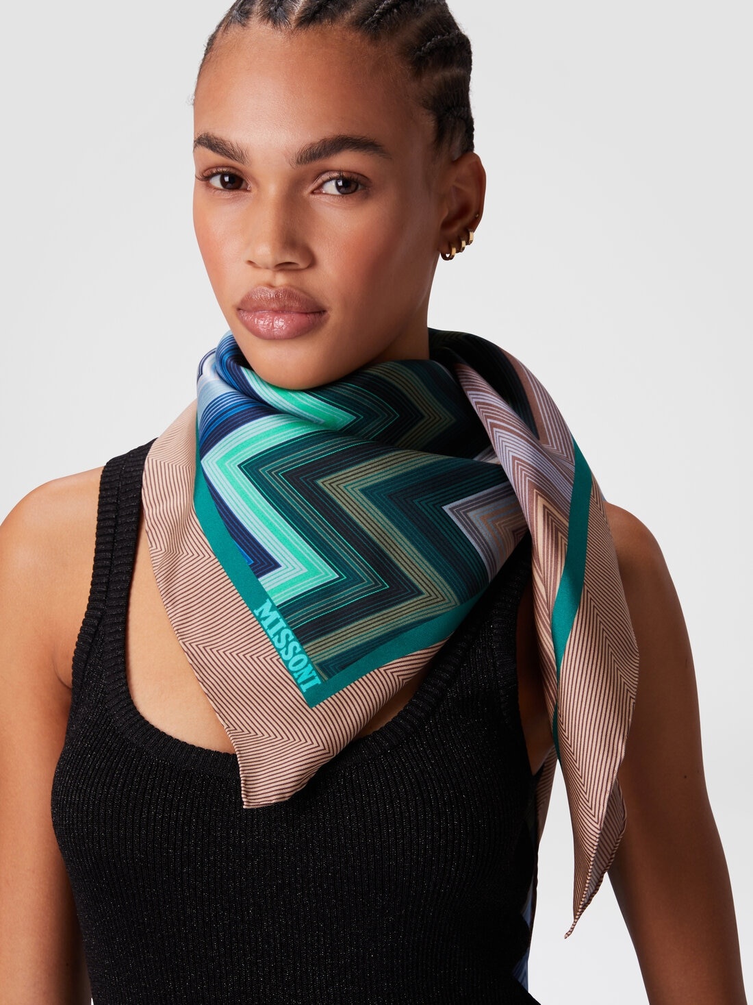100% silk scarf with zigzag pattern - 3
