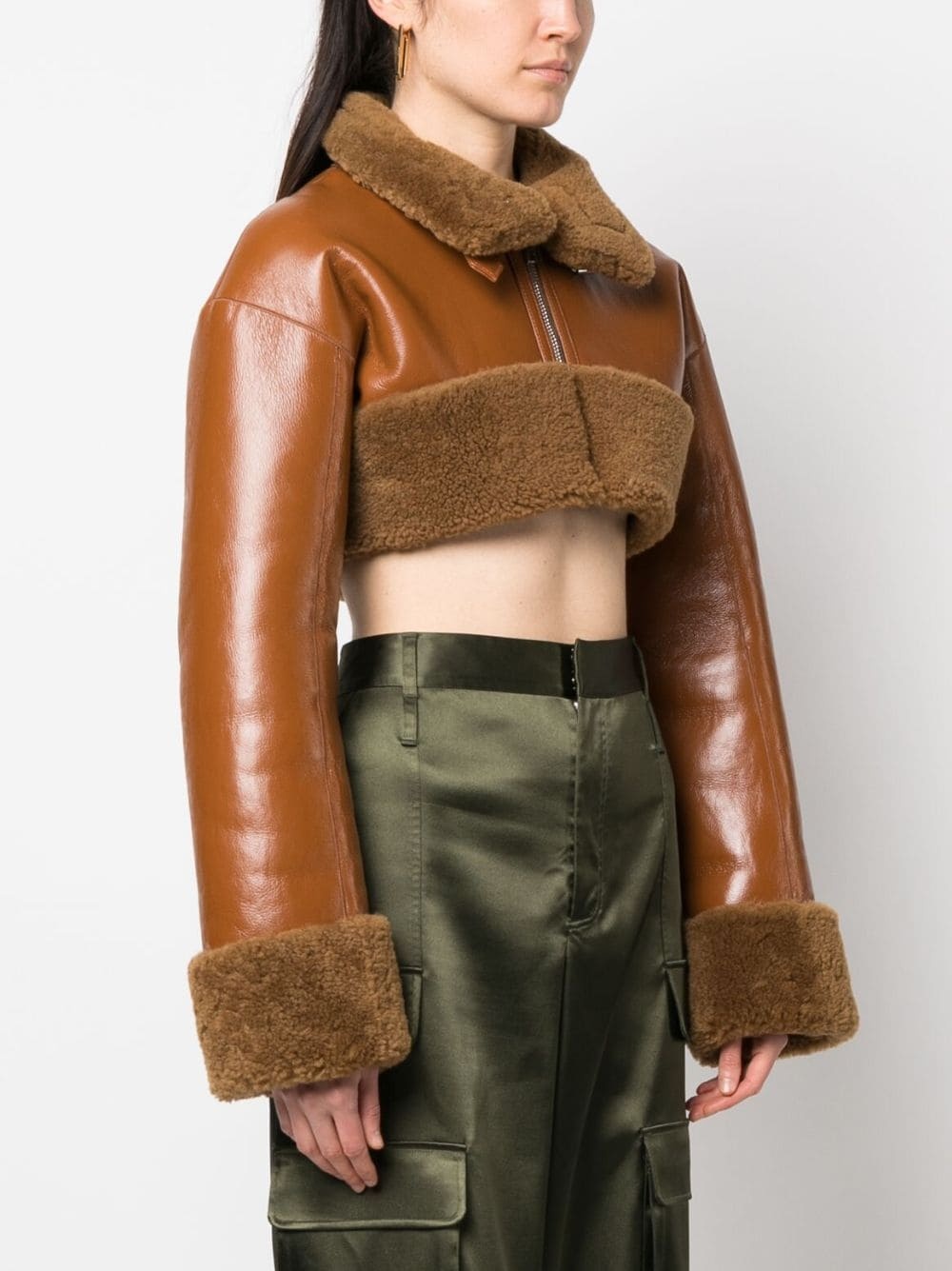 cropped shearling leather jacket - 3