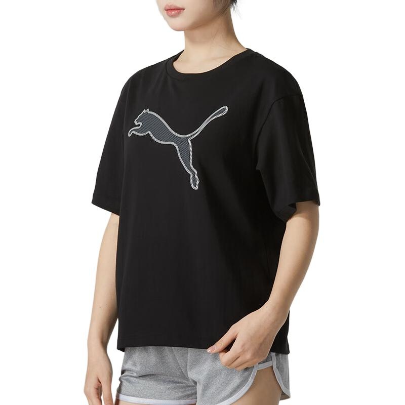 (WMNS) PUMA Graphic Sport T-Shirt 'Black Grey' 682164-01 - 3