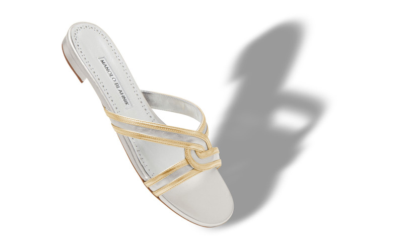 Manolo Blahnik Silver and Gold Nappa Leather Flat Sandals outlook