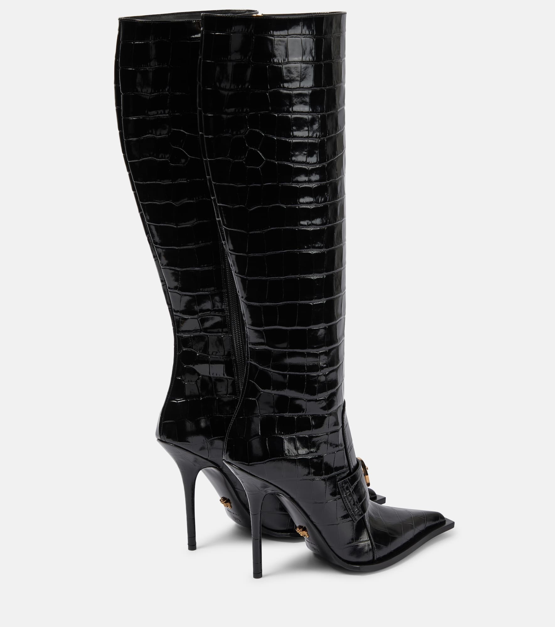Croc-effect patent leather knee-high boots - 3