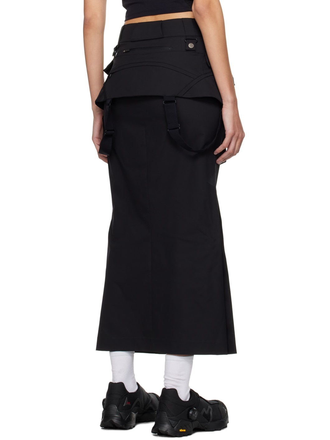 Black Cargo Midi Skirt - 3