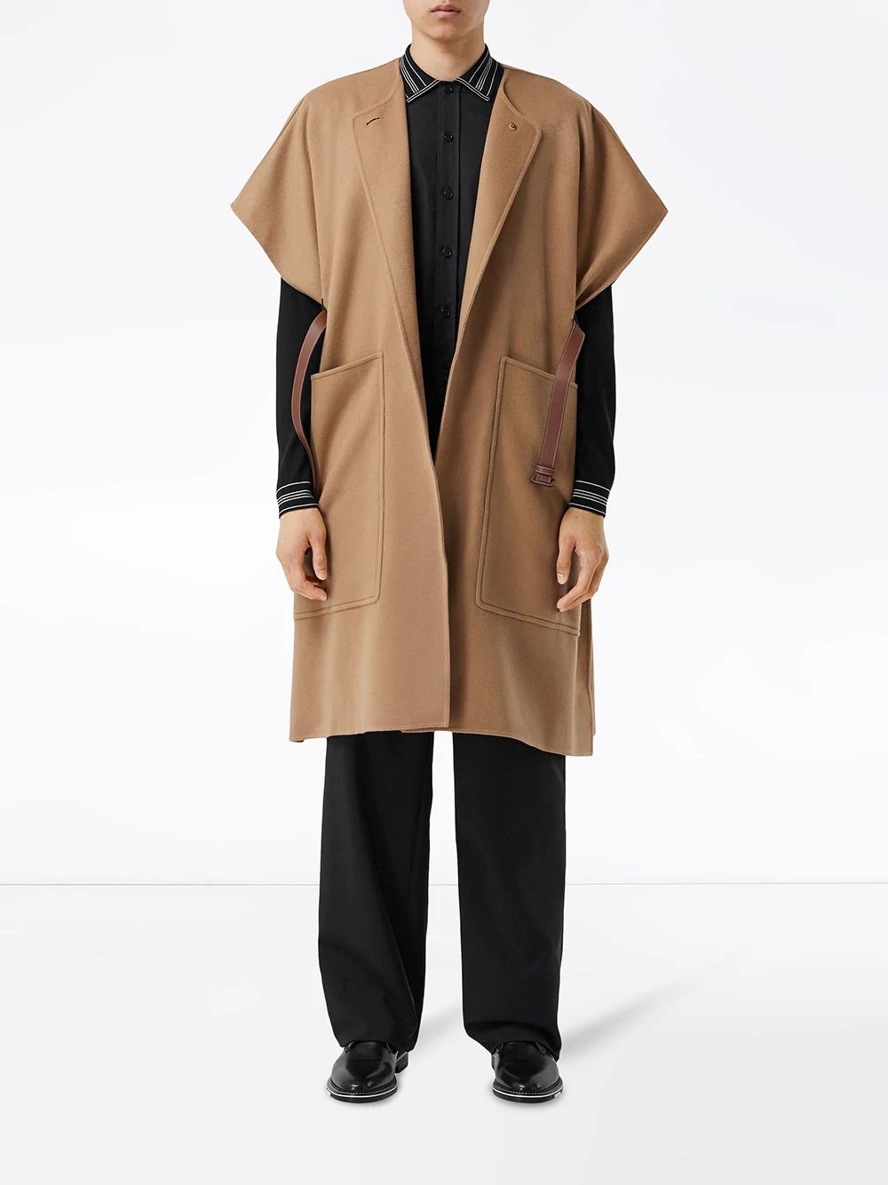 belted oversized buttoned cape - 3