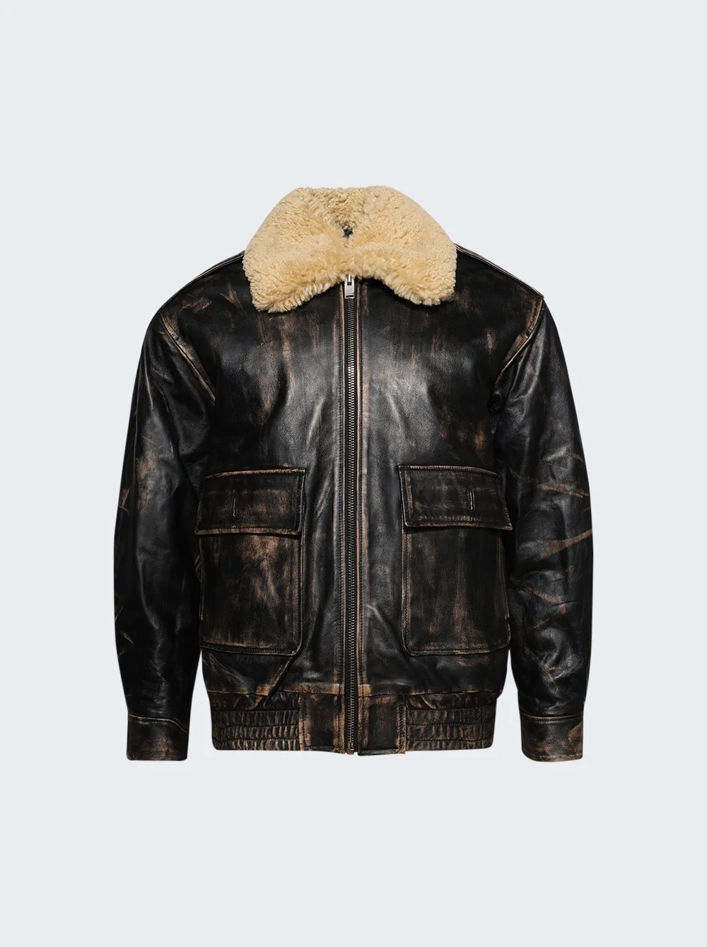 Leather Aviator Jacket Black - 1