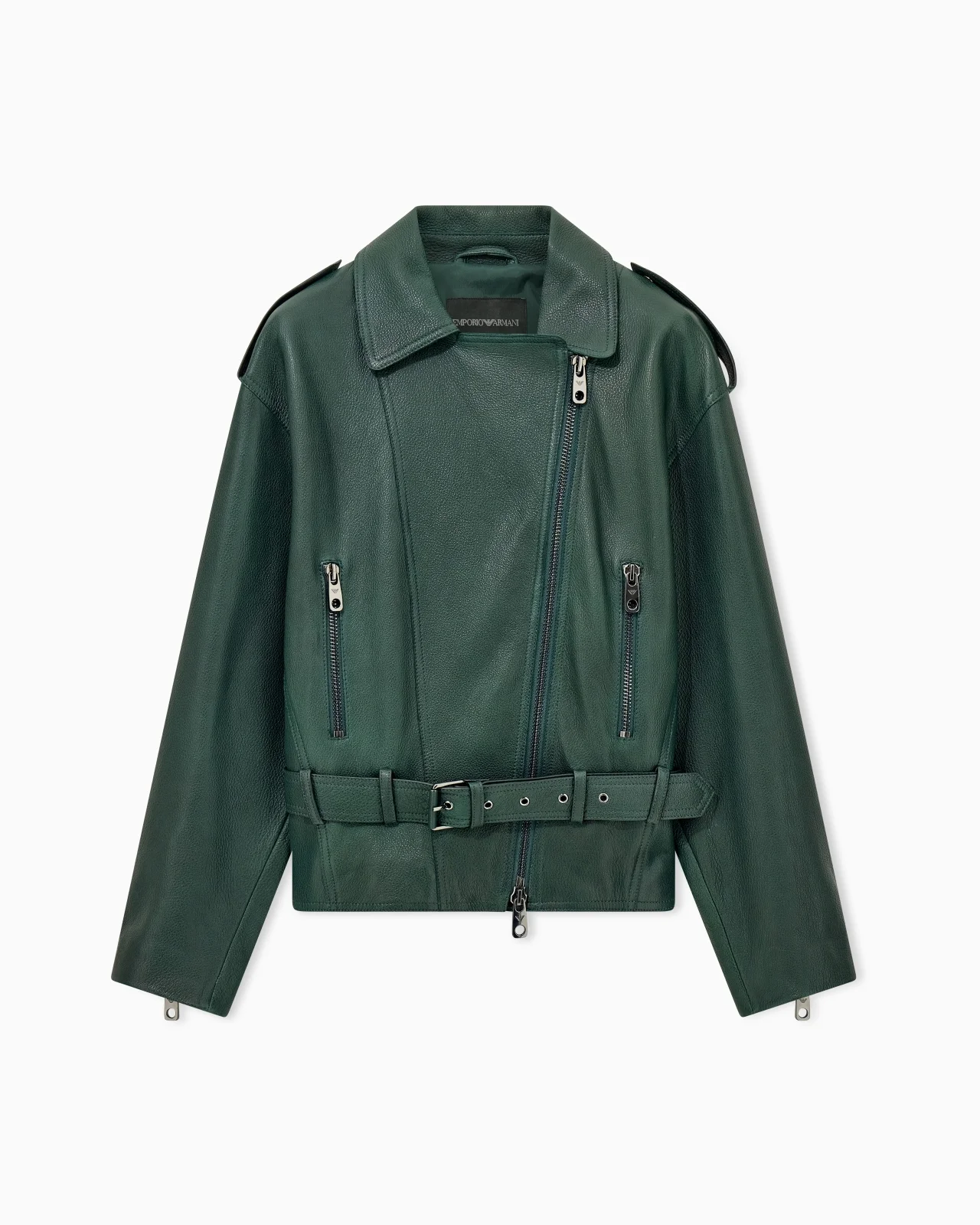 BELTED LEATHER BIKER JACKET WITH AN ASYMMETRICAL ZIP - 1