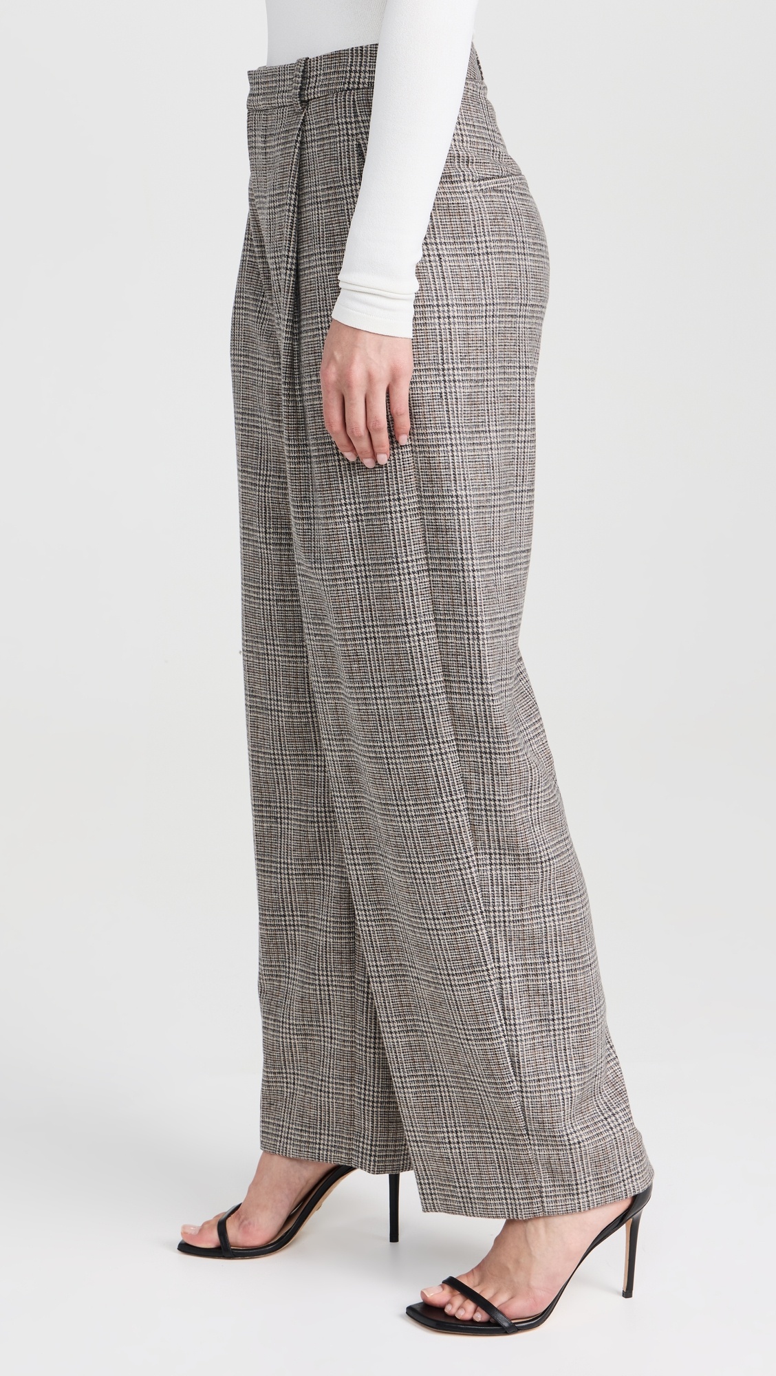 High Rise Wool Blend Plaid Trousers - 3