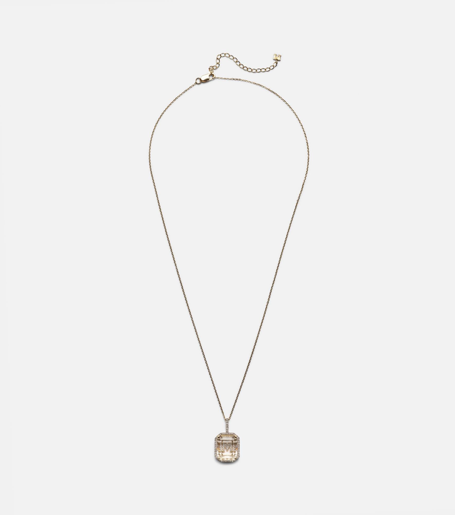 14kt gold necklace with quartz and diamonds - 1