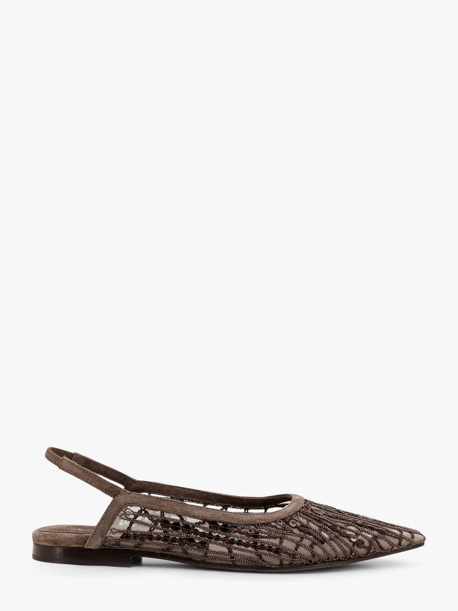 Brunello Cucinelli Glistening Abstract Embroidery Suede Flats Slingback - 1