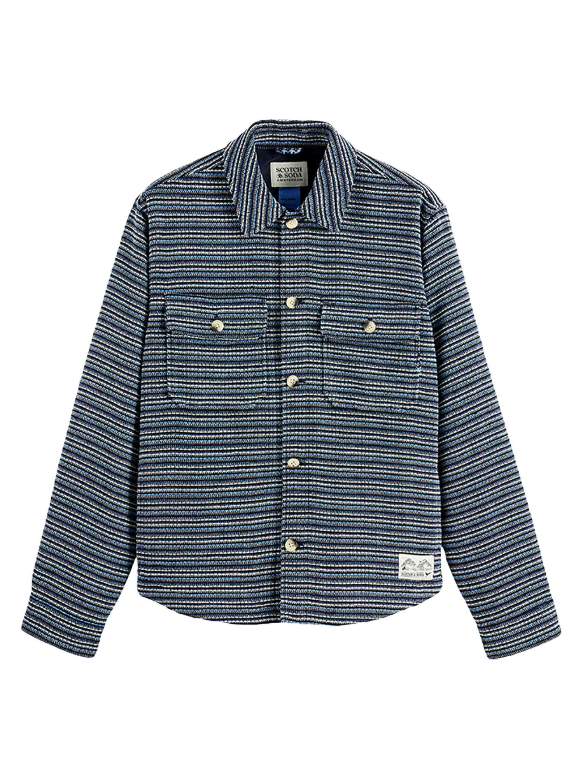 Men's Structured Striped Overshirt - Blue Stripe - 1