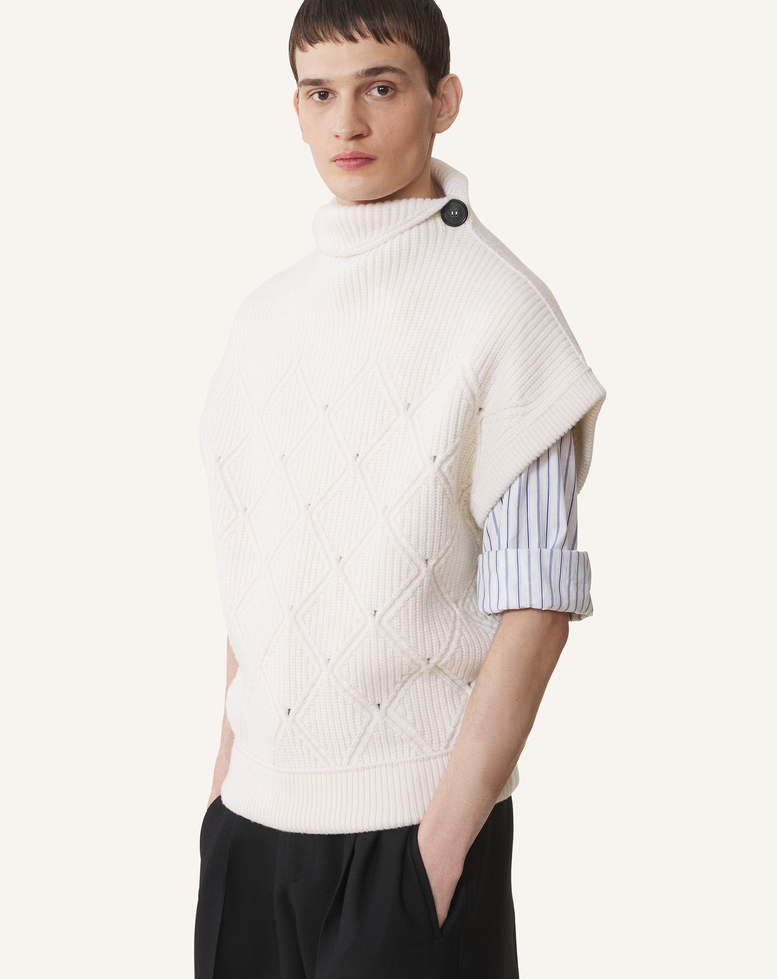 SLEEVELESS DIAMOND DETAIL WOOL SWEATER - 3