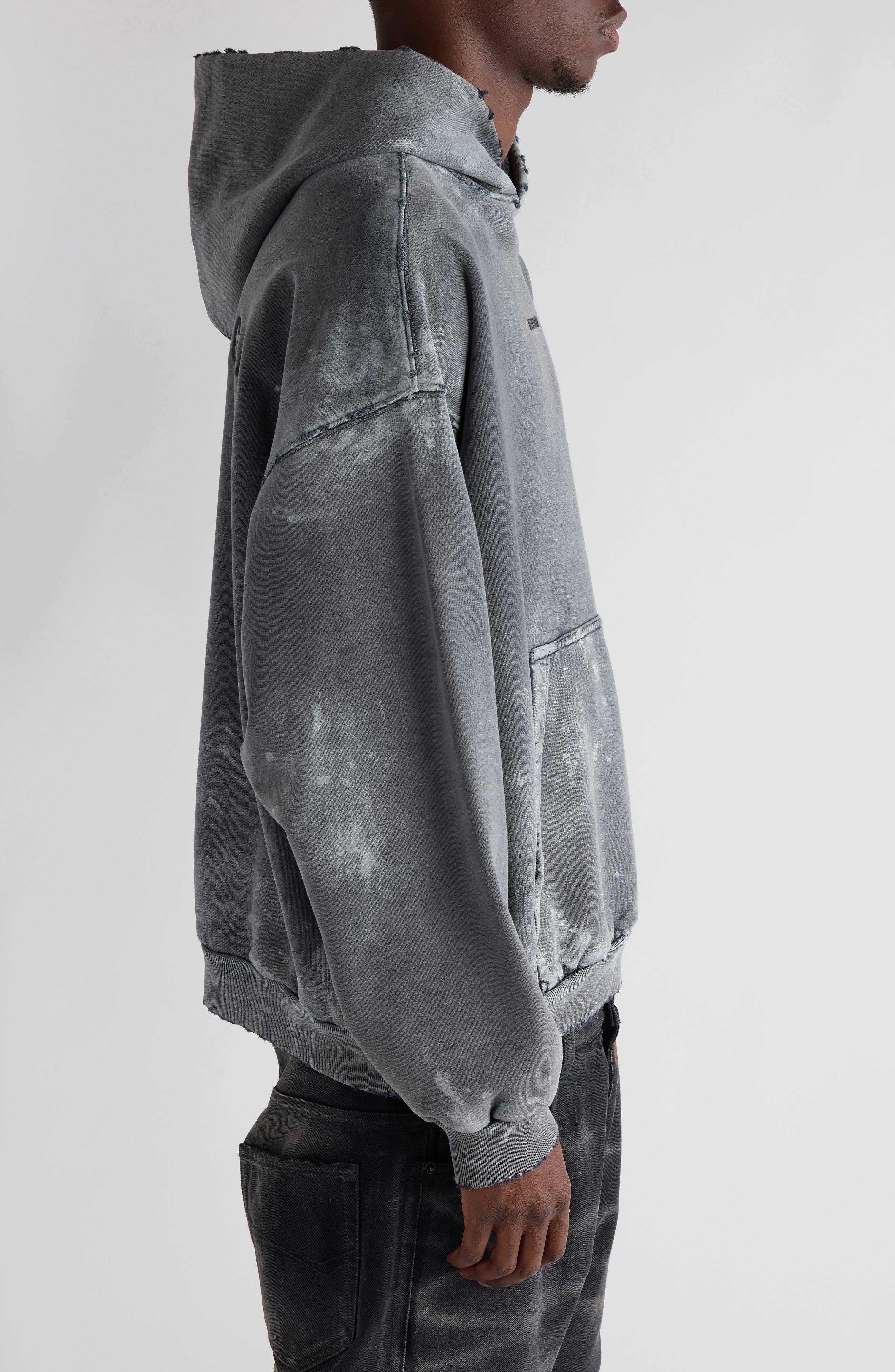 Balenciaga Medium Fit Distressed Archetype Fleece Hoodie in Sup Faded Wash Black/Black at Nordstrom - 4