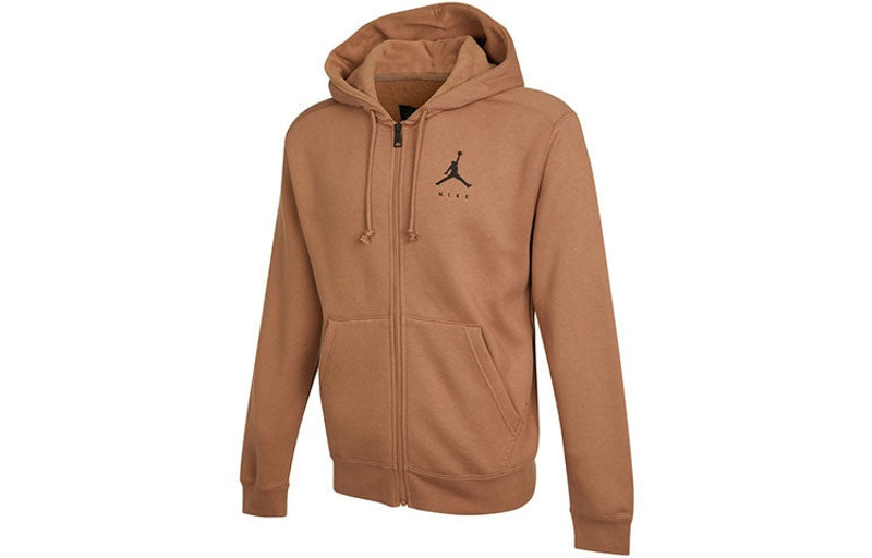 Men's Air Jordan Casual Fleece Lined Hooded Thicken Sports Long Sleeves Jacket Brown DC9607-256 - 1