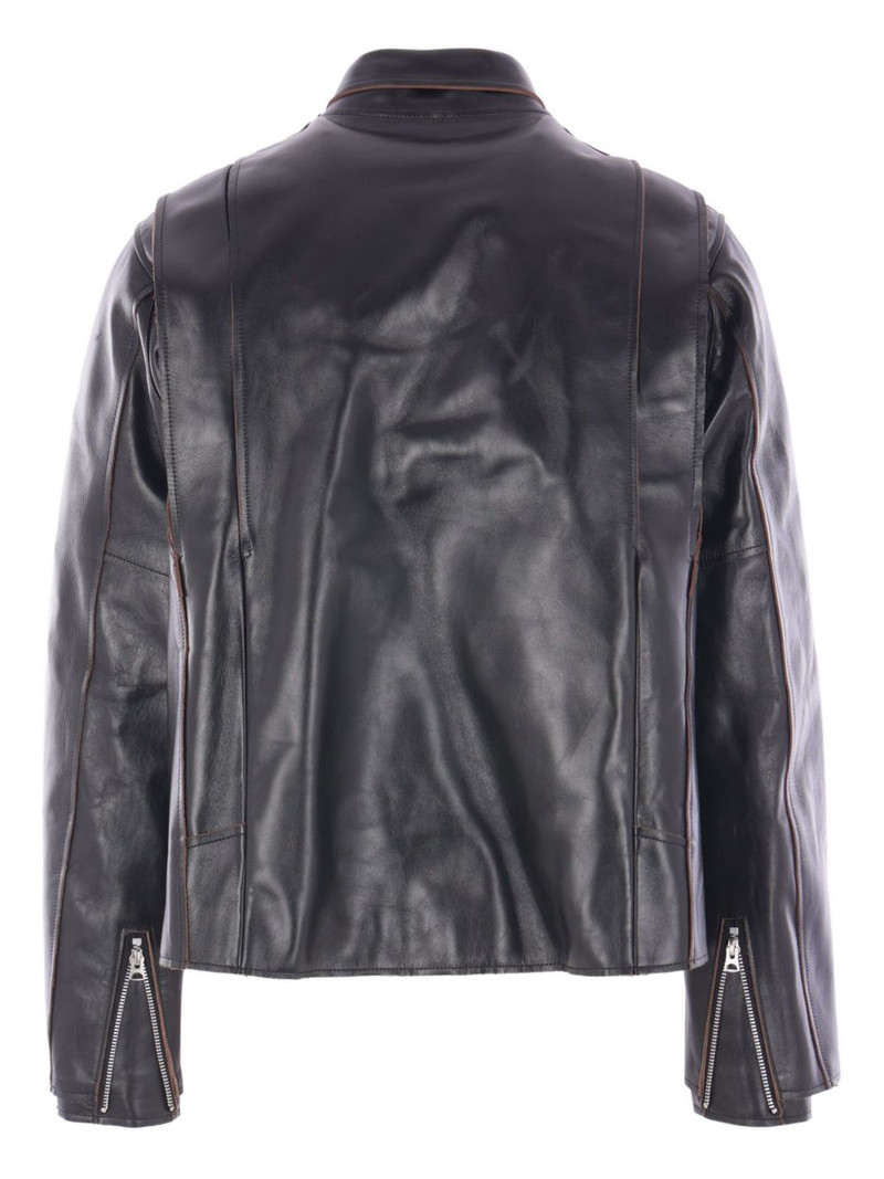 sacai snap-fastening leather jacket outlook