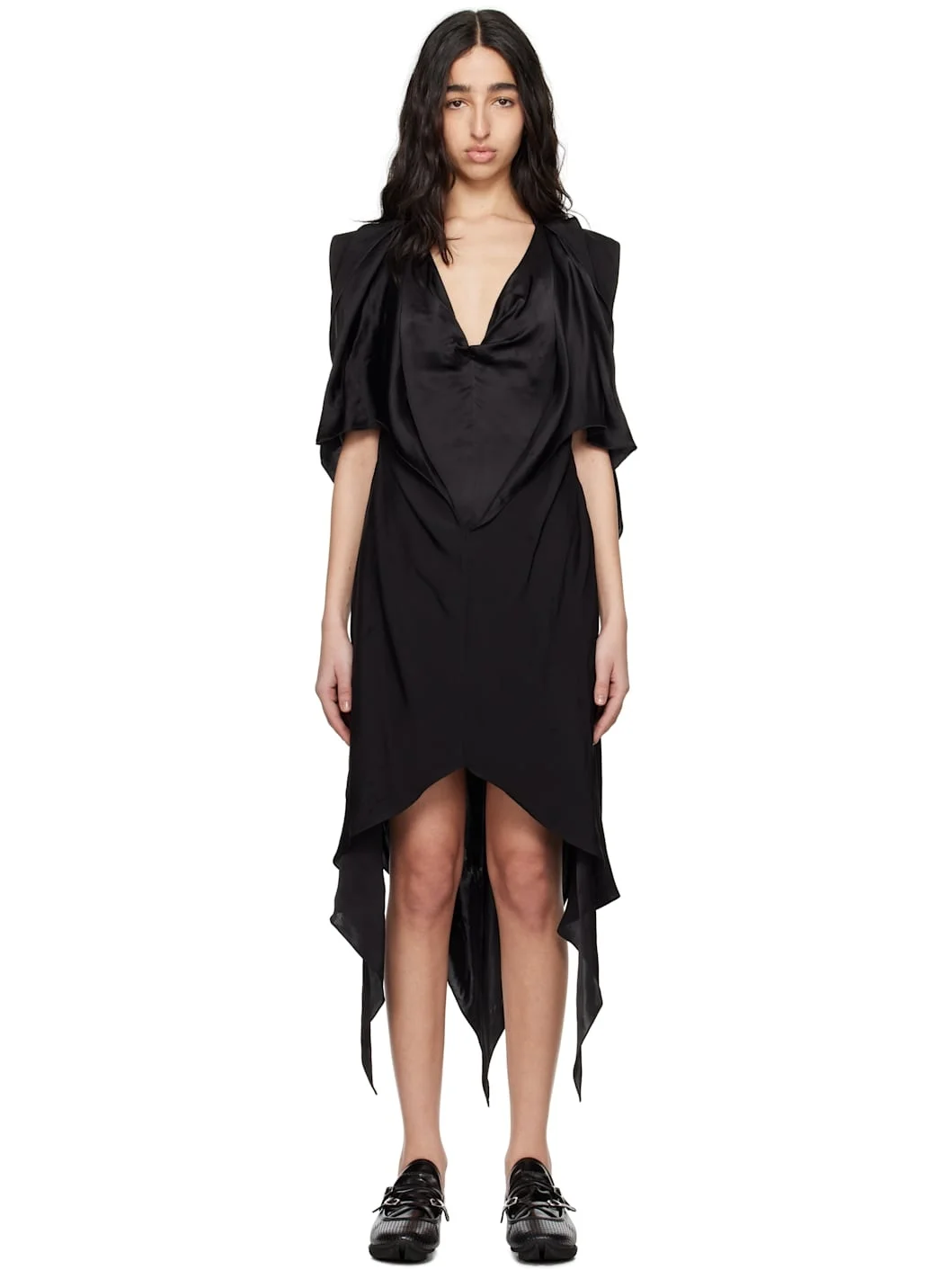 Black Fornax Draped Midi Dress - 1