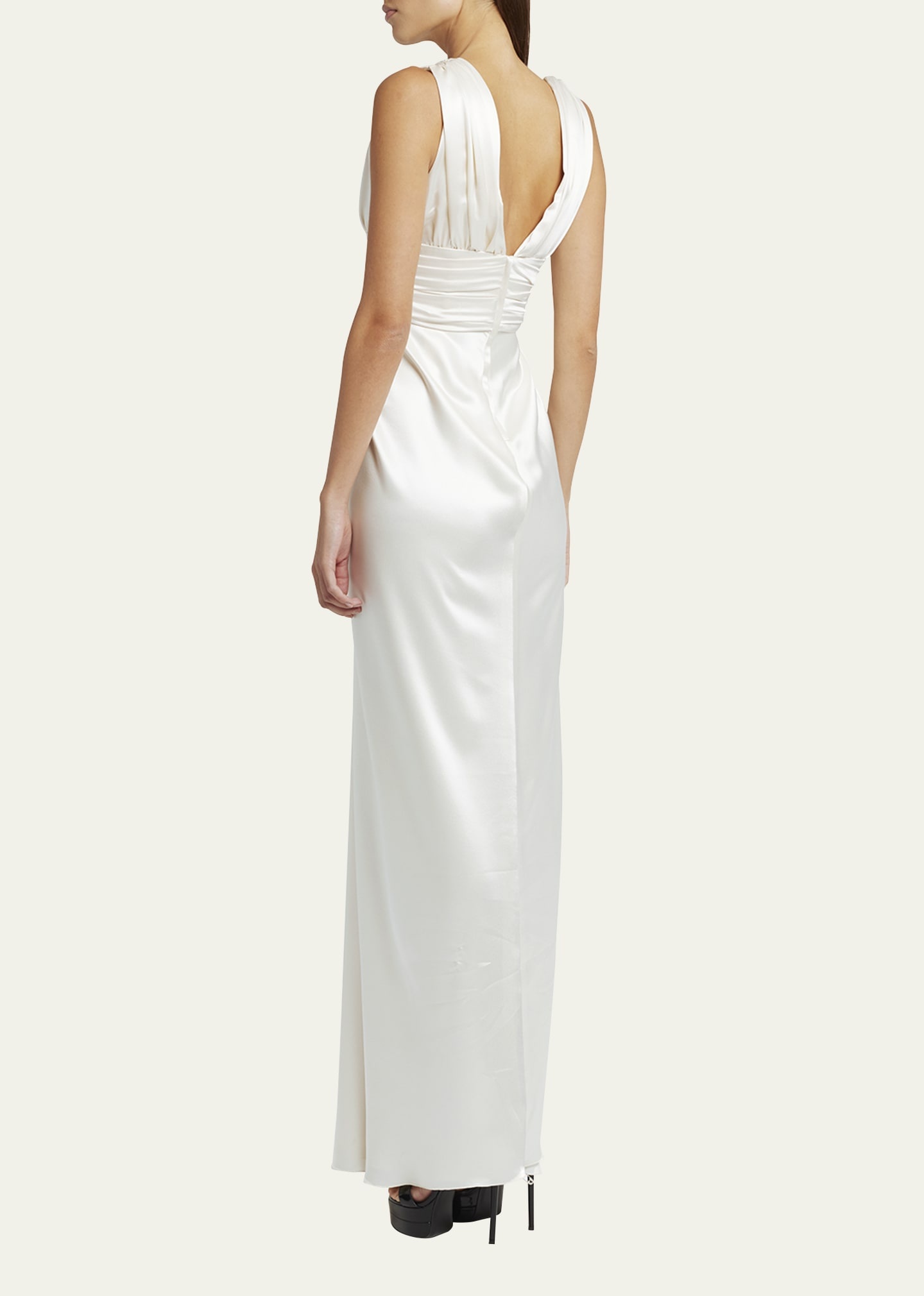 Gathered Crepe Satin Column Dress - 3