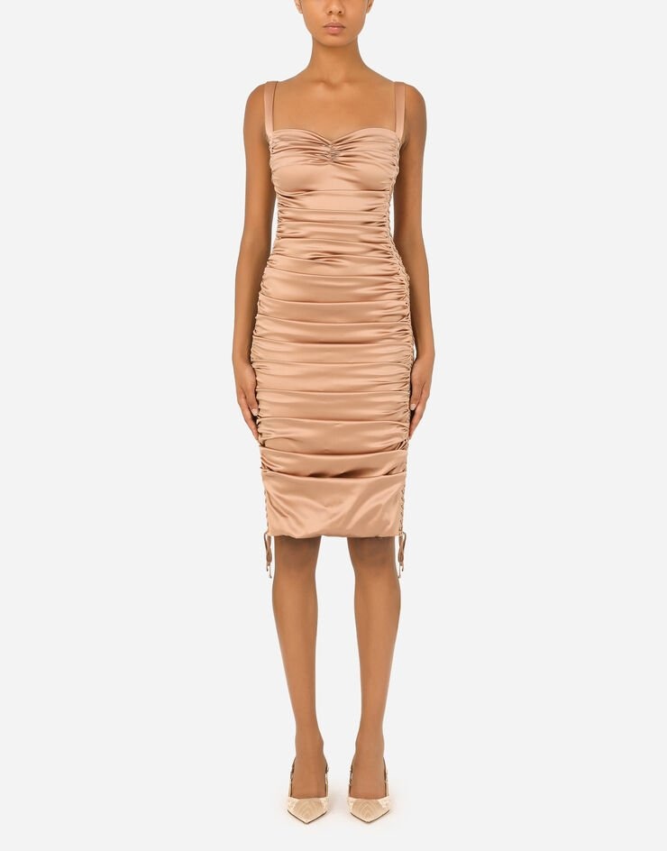 Satin midi dress with draping and lacing - 1