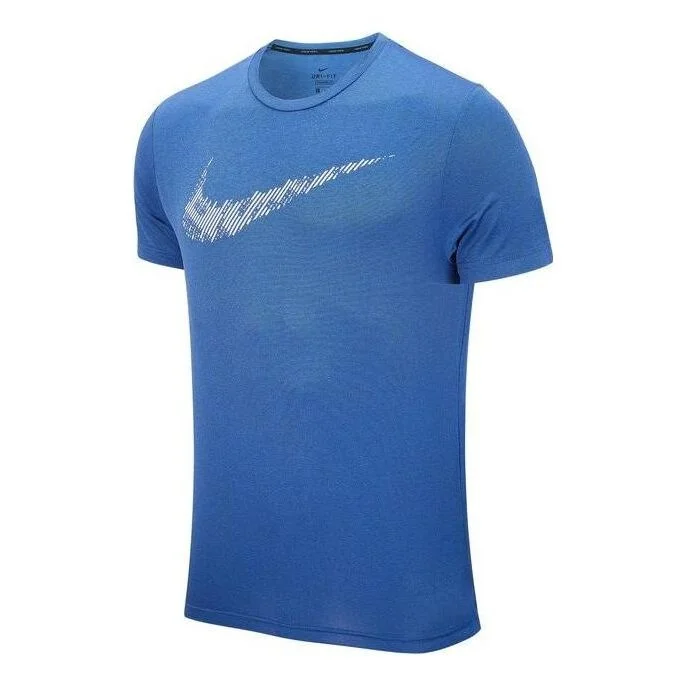 Men's Nike Stripe Logo Printing Training Sports Short Sleeve Blue T-Shirt DD1622-451 - 1